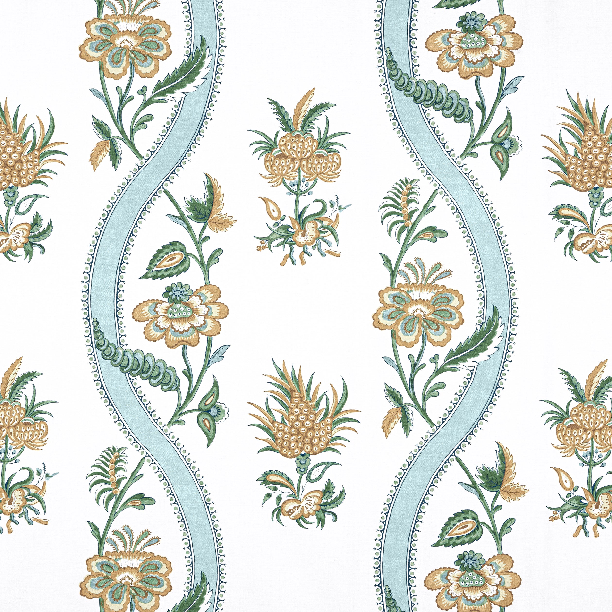 Ribbon Floral fabric in seaglass and gold color - pattern number F936422 - by Thibaut in the Indienne collection