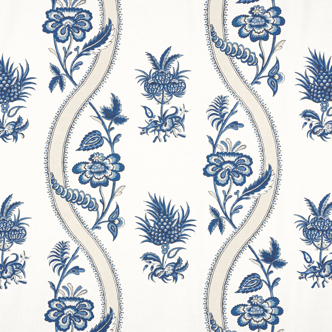 Ribbon Floral fabric in blue and white color - pattern number F936423 - by Thibaut in the Indienne collection