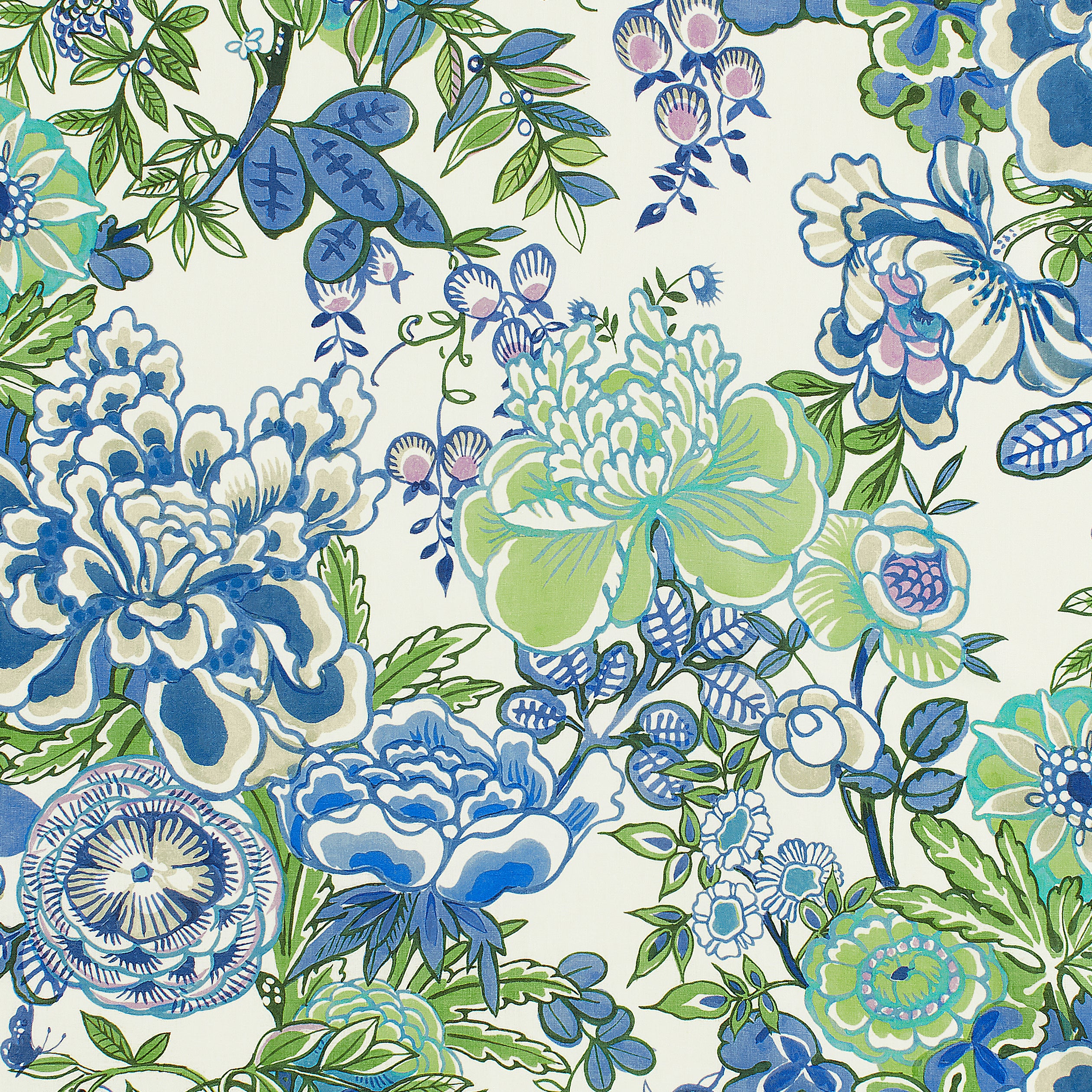 Peony Garden fabric in blue and green color - pattern number F942021 - by Thibaut in the Sojourn collection