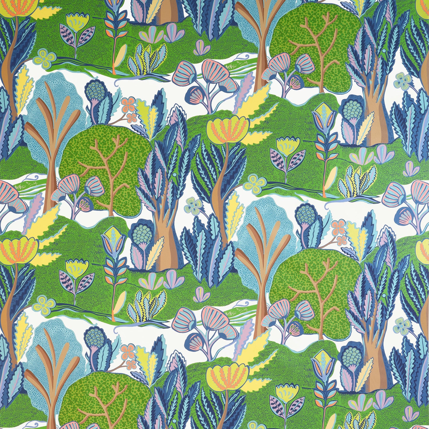 Albero fabric in green and blue color - pattern number F945009 - by Thibaut in the Wanderlust collection