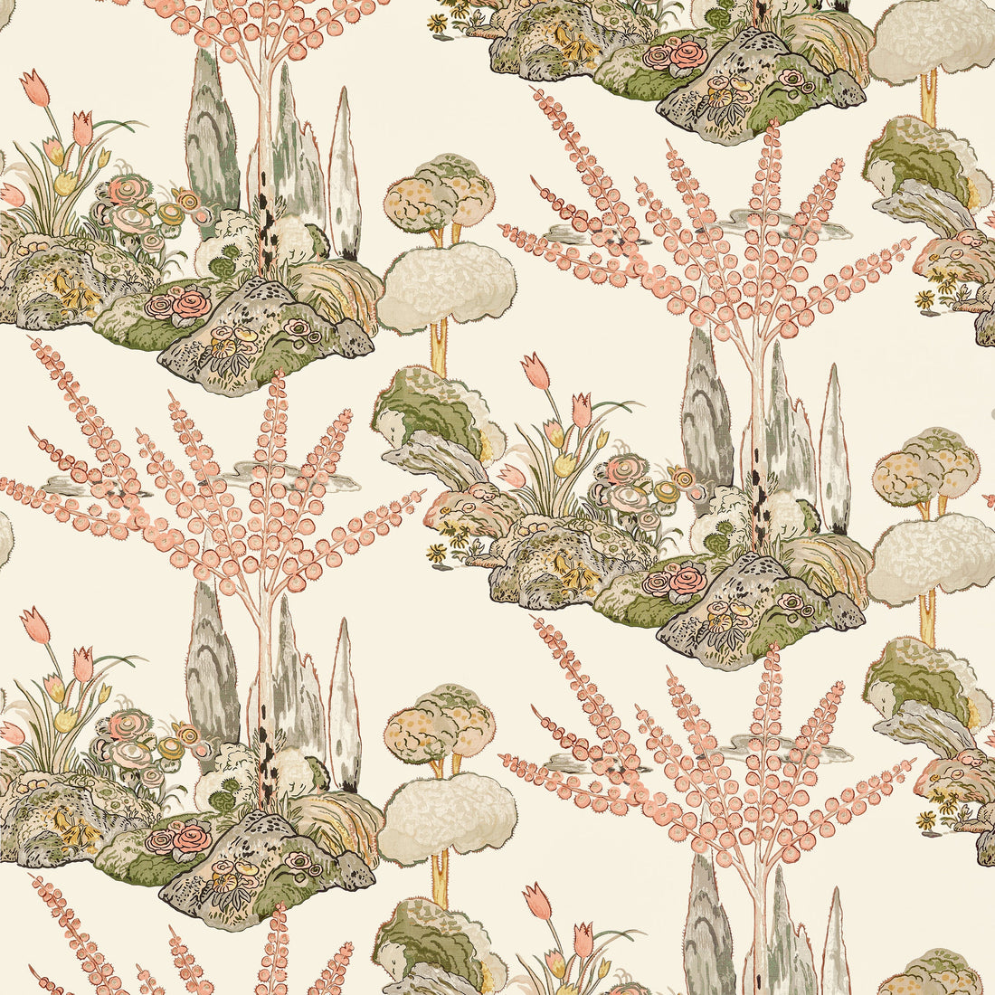 Orleans fabric in apricot and ginger color - pattern number F945026 - by Thibaut in the Wanderlust collection