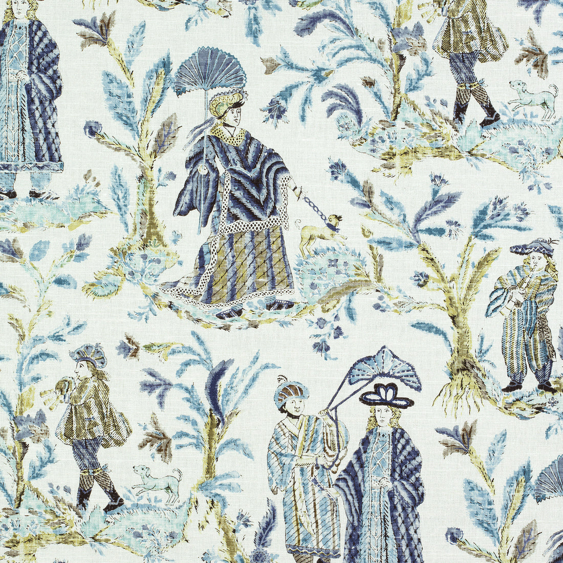 Royale Toile fabric in turquoise and navy color - pattern number F972574 - by Thibaut in the Chestnut Hill collection