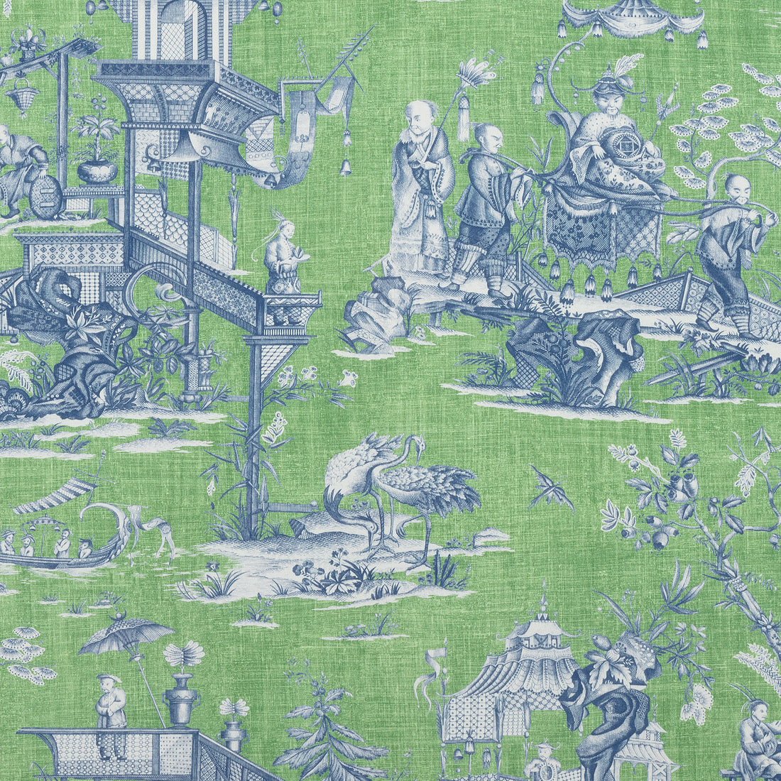 Cheng Toile fabric in green and blue color - pattern number F975467 - by Thibaut in the Dynasty collection