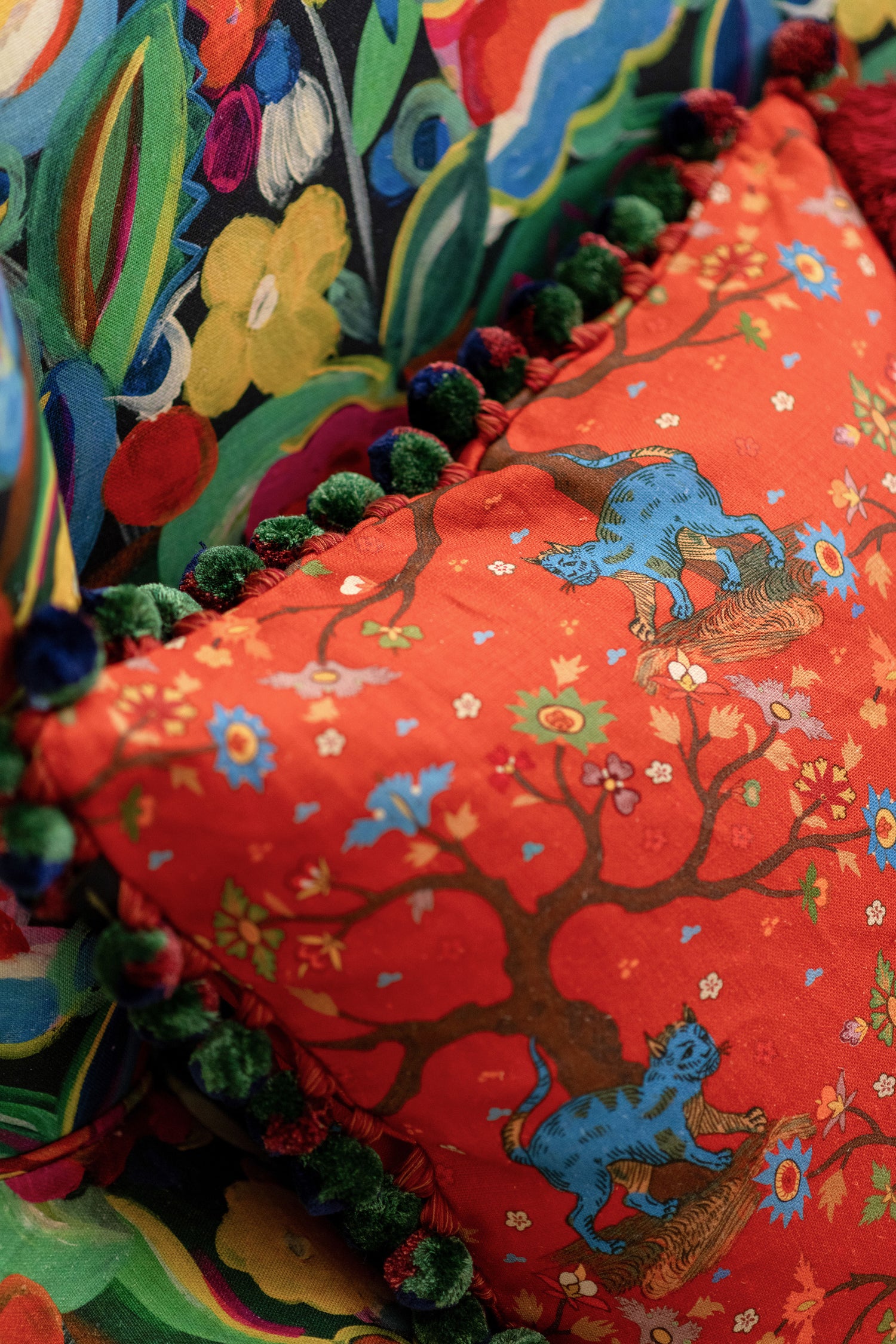 Tree of Life Coral fabric in red color - pattern number FB00180 - by Mind The Gap in the Transylvanian Rhapsody collection