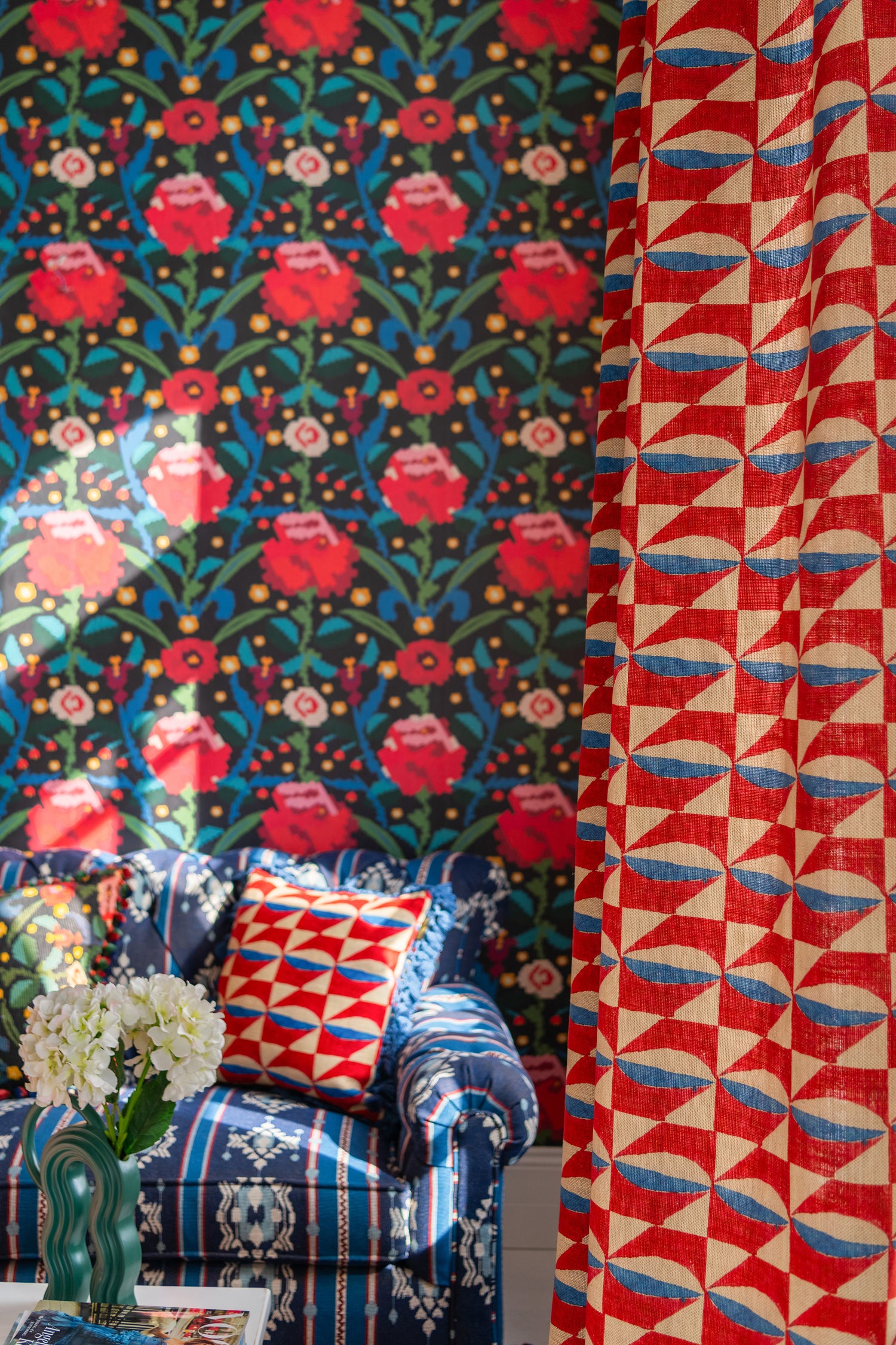 Stove Tile fabric in red color - pattern number FB00182 - by Mind The Gap in the Transylvanian Rhapsody collection