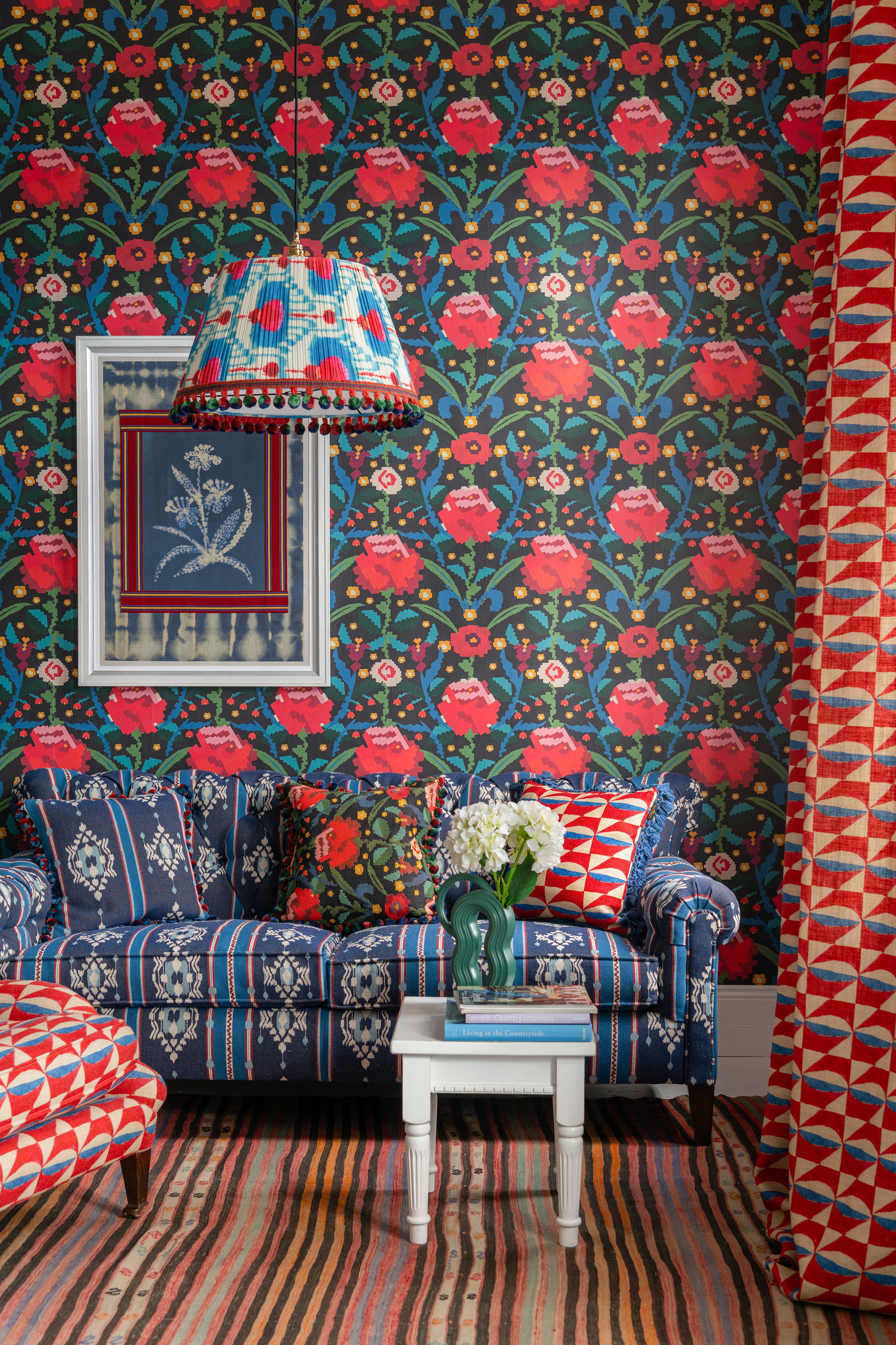 Stove Tile fabric in red color - pattern number FB00182 - by Mind The Gap in the Transylvanian Rhapsody collection
