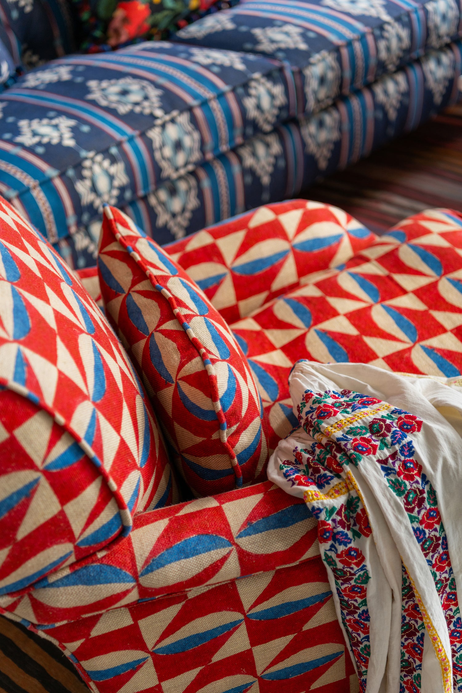 Stove Tile fabric in red color - pattern number FB00182 - by Mind The Gap in the Transylvanian Rhapsody collection