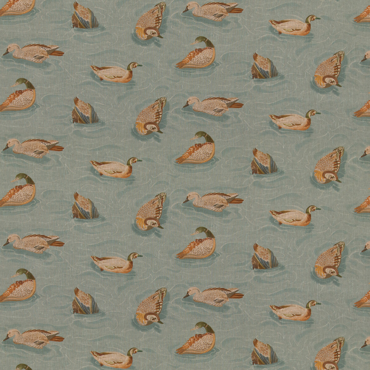 Duck Pond fabric in teal color - pattern number FD2023.R11.0 - by Mulberry in the Mulberry Country Walk collection