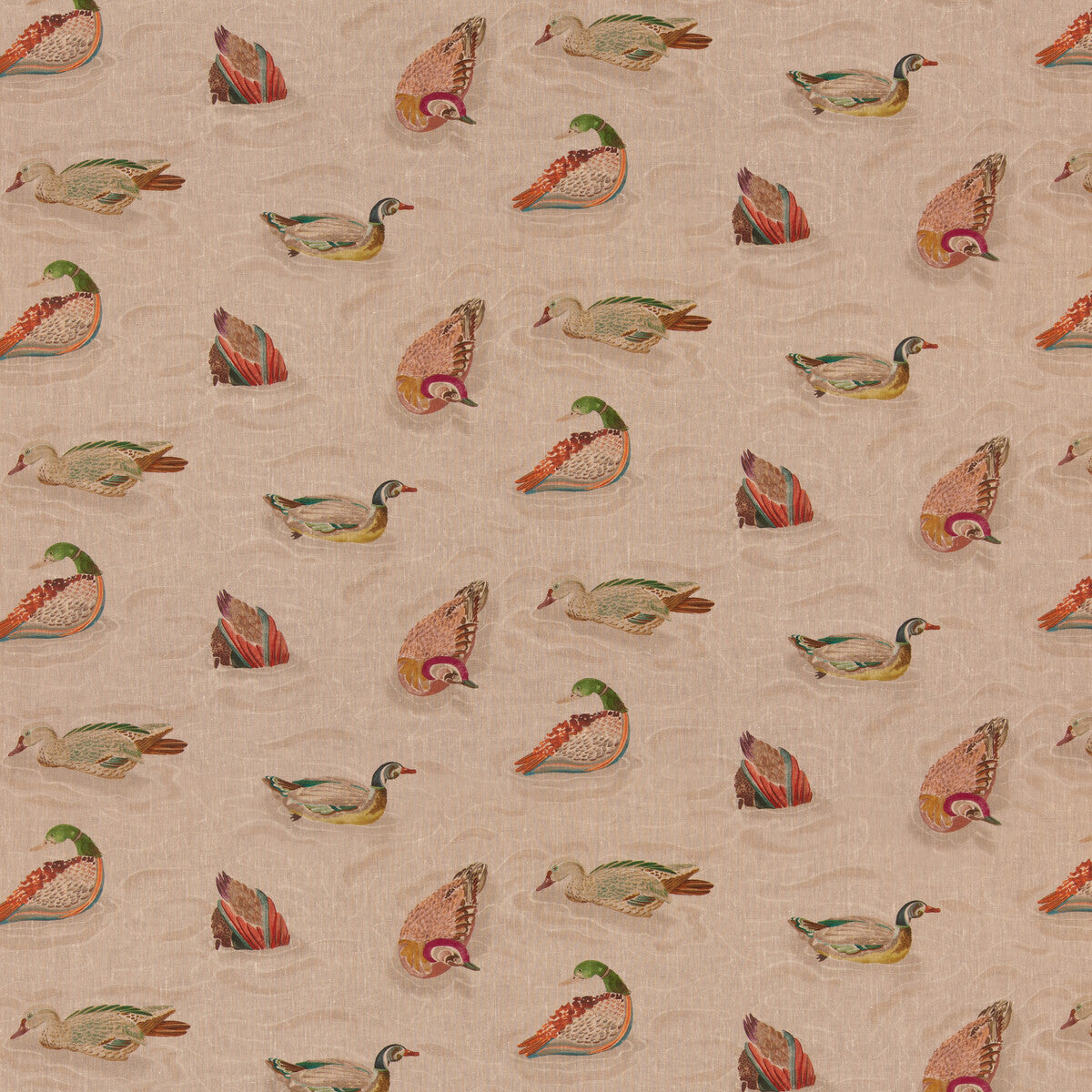 Duck Pond fabric in jewel color - pattern number FD2023.T46.0 - by Mulberry in the Mulberry Country Walk collection