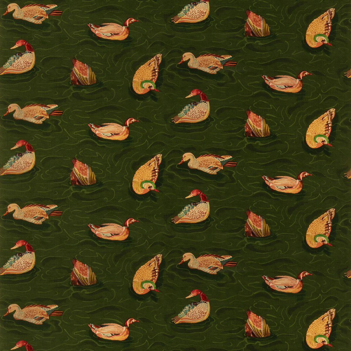 Duck Pond Velvet fabric in emerald color - pattern number FD2024.S16.0 - by Mulberry in the Mulberry Country Walk collection