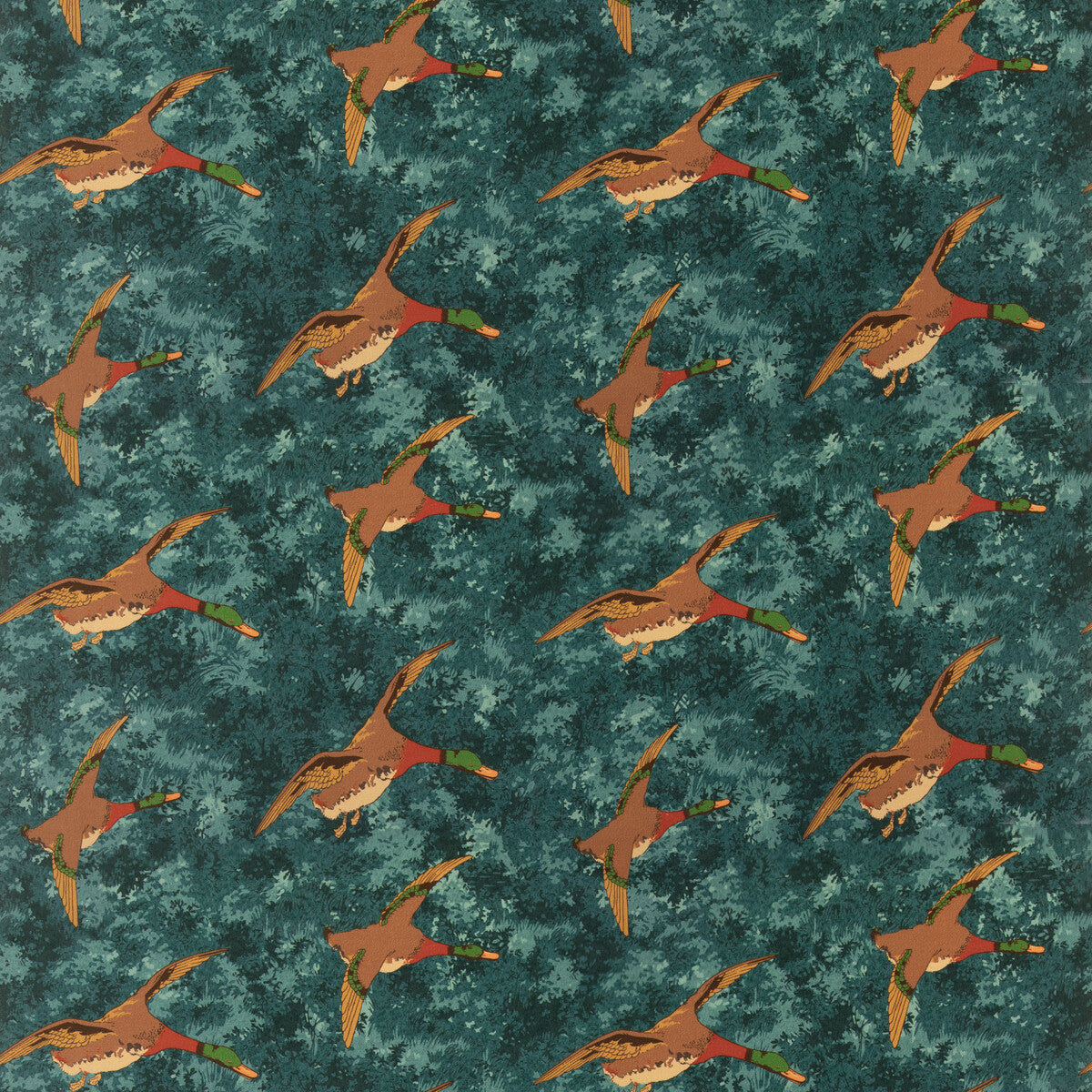 Forest Ducks Velvet fabric in teal color - pattern number FD2027.R11.0 - by Mulberry in the Mulberry Country Walk collection