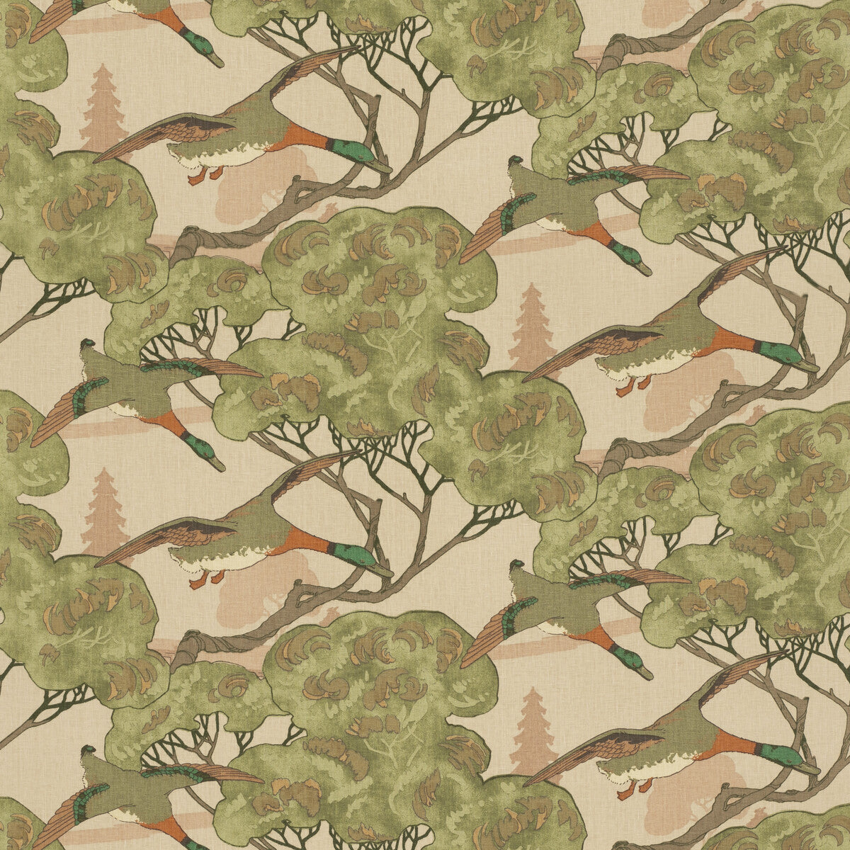 Flying Ducks fabric in plaster color - pattern FD205.H150.0 - by Mulberry in the Icons Fabrics collection