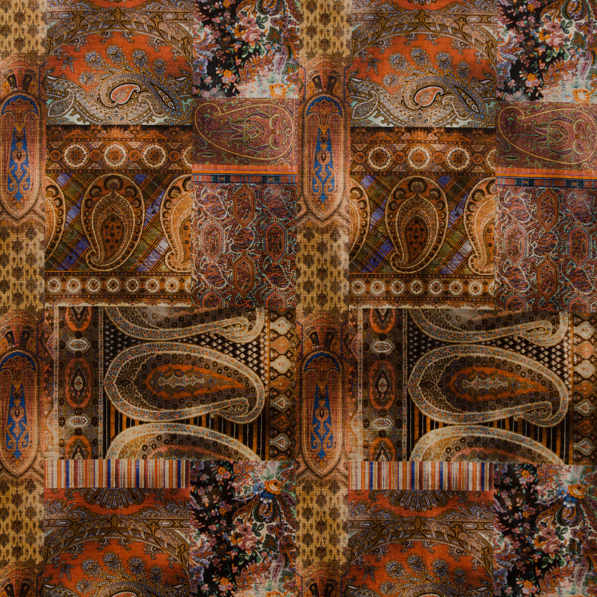 Lomond Velvet fabric in multi color - pattern FD265.Y101.0 - by Mulberry in the Bohemian Romance collection