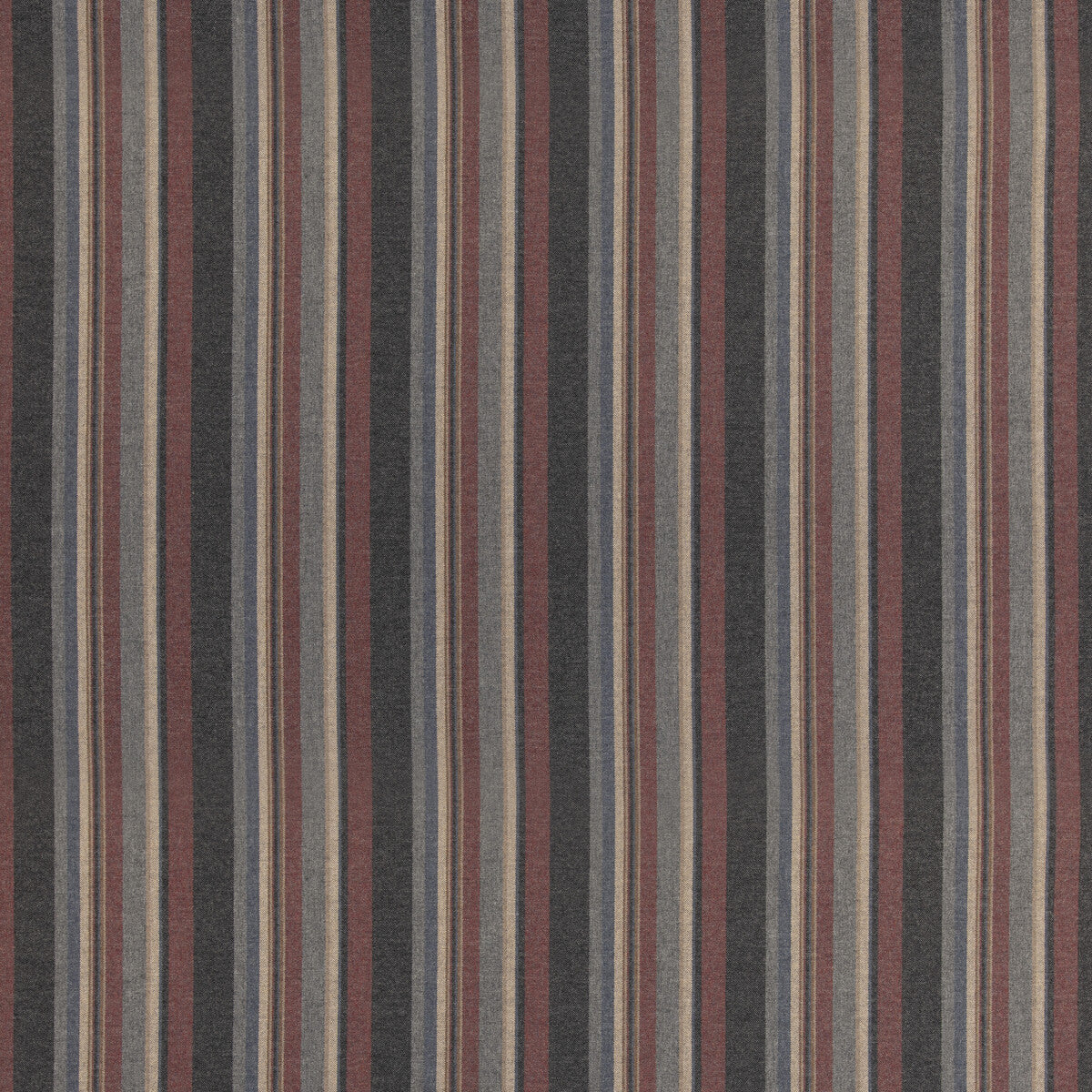 Lindisfarne Stripe fabric in charcoal red color - pattern number FD839.A44.0 - by Mulberry in the Mulberry Wools V collection