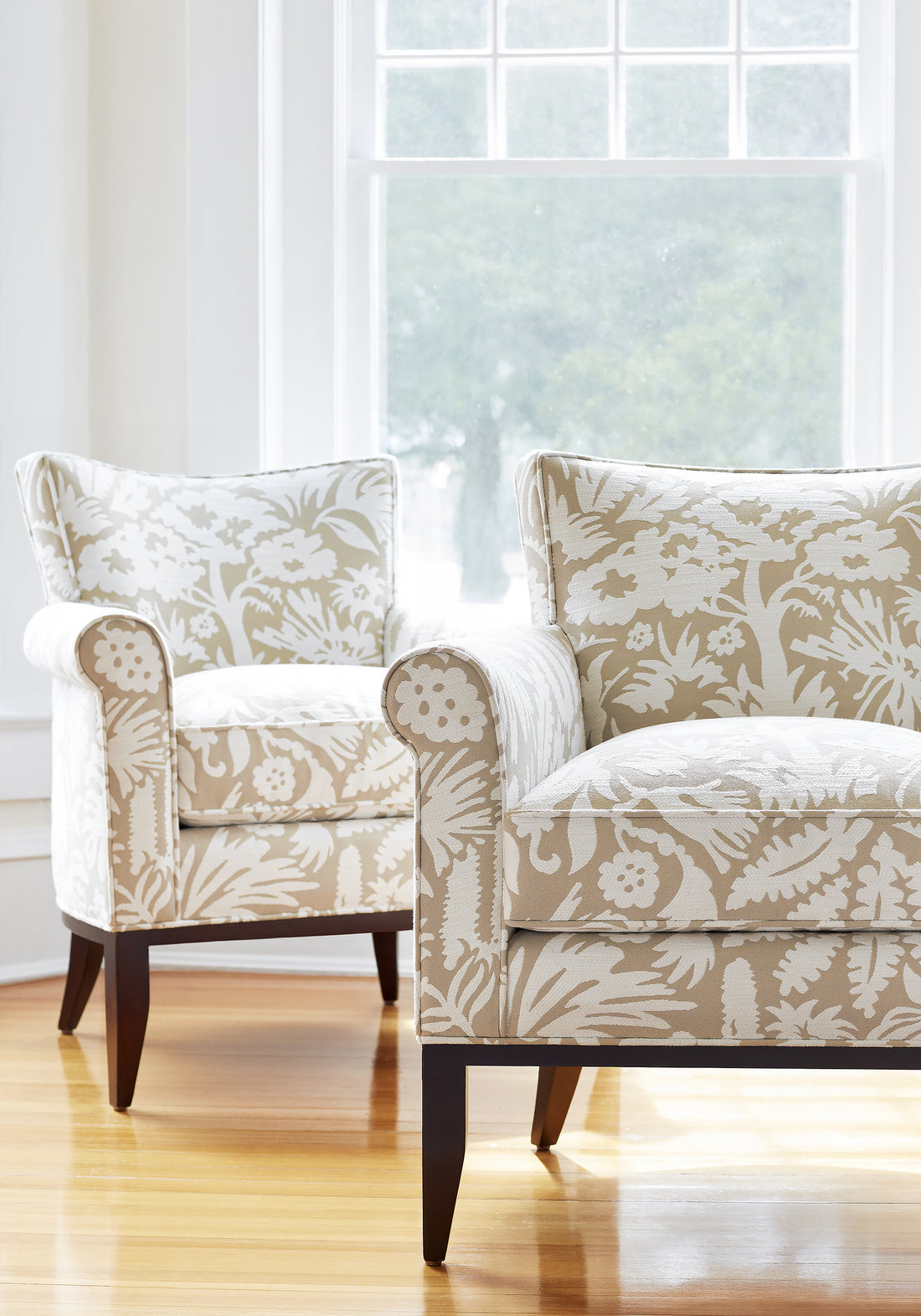 Winston Chairs in Botanica woven fabric in sand color - pattern number W74626 by Thibaut in the Festival collection