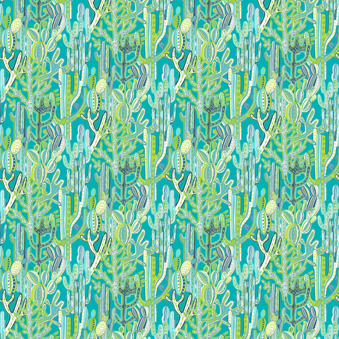 Cactus fabric in azul/verde color - pattern GDT5491.001.0 - by Gaston y Daniela in the Gaston Libreria collection
