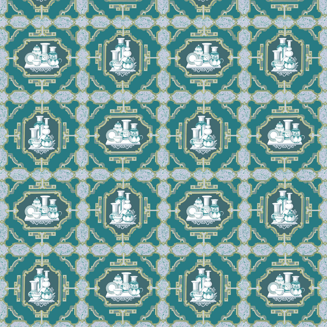 Porcelanas fabric in esmeralda color - pattern GDT5544.003.0 - by Gaston y Daniela in the Gaston Libreria collection
