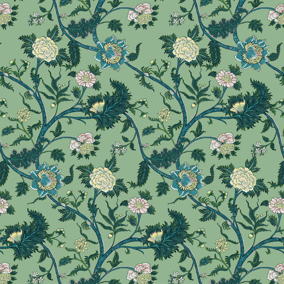 Palampore fabric in verde color - pattern GDT5545.002.0 - by Gaston y Daniela in the Gaston Libreria collection