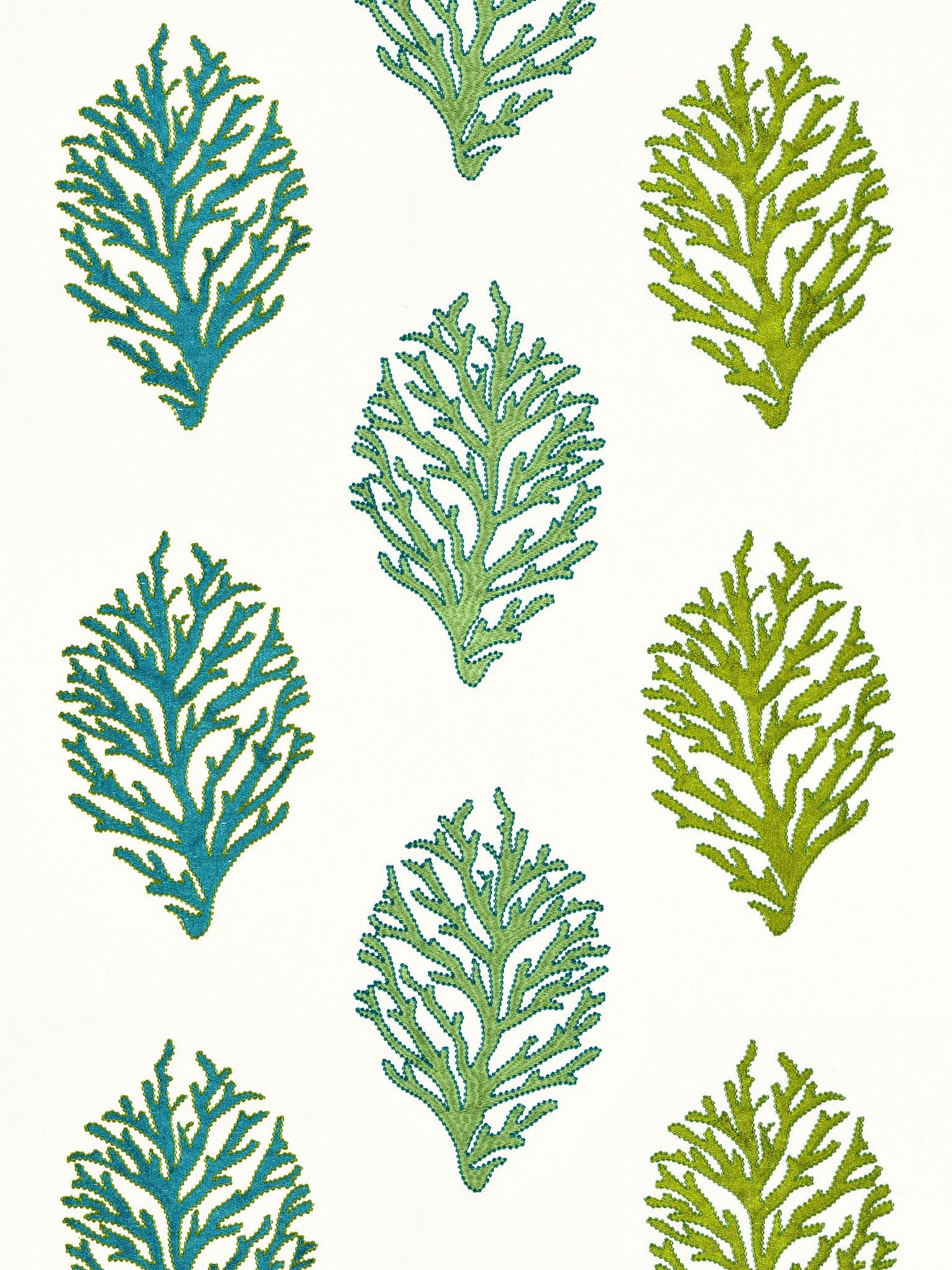 Coral Reef Embroidery fabric in seagrass color - pattern number GW 000227204 - by Scalamandre in the Grey Watkins collection
