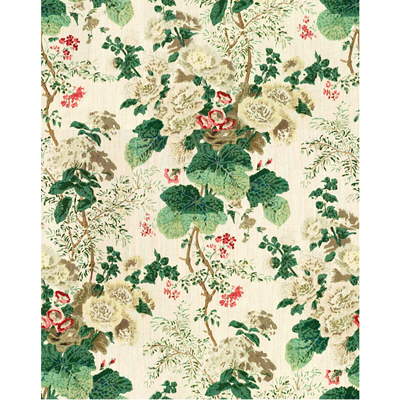 Hollyhock Hdb fabric in white/brown color - pattern HOLLYHOCK HAND.WHTBRO.0 - by Lee Jofa