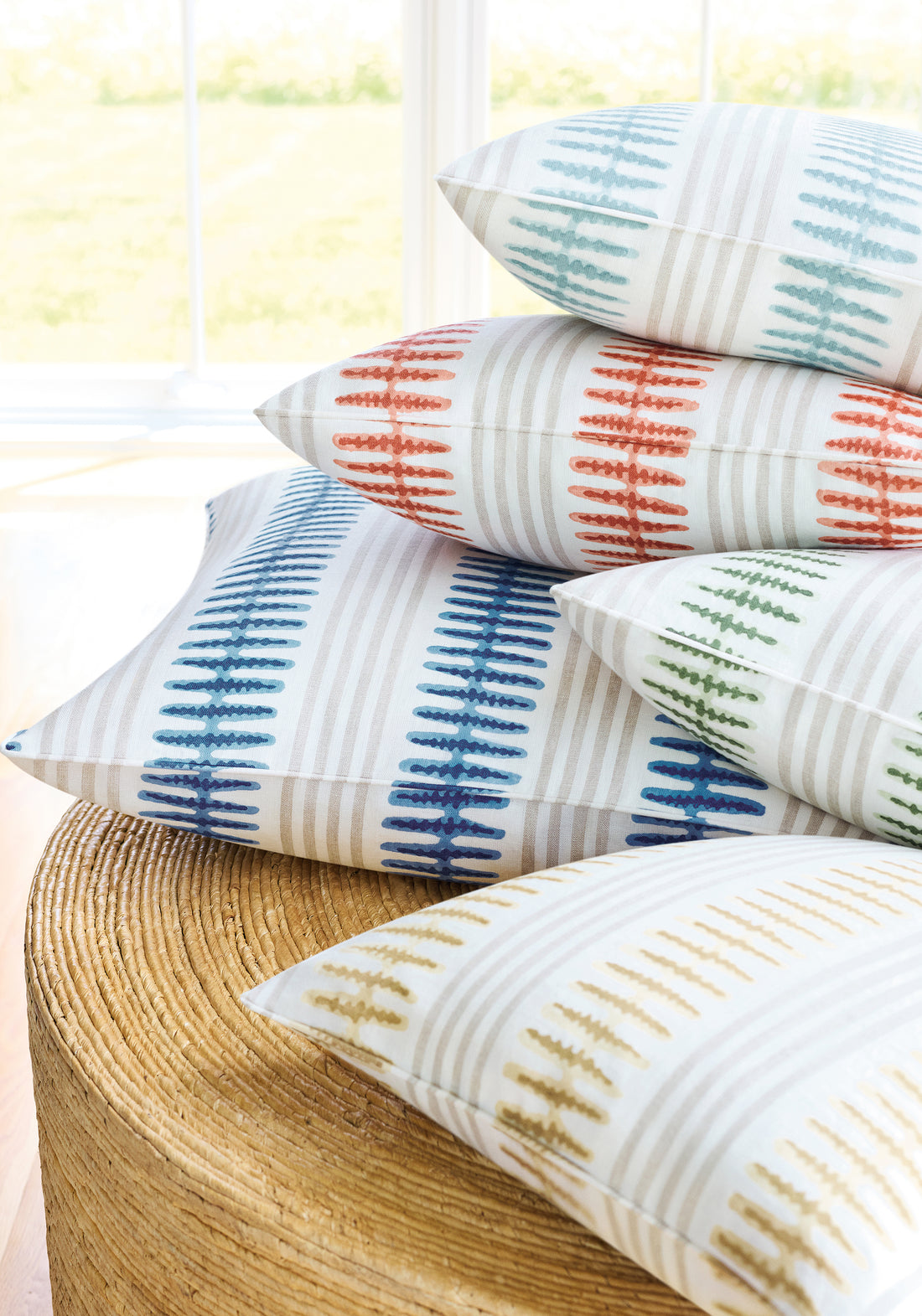 Pillow in Indo Stripe fabric in navy color - pattern number F981318 - by Thibaut in the Montecito collection