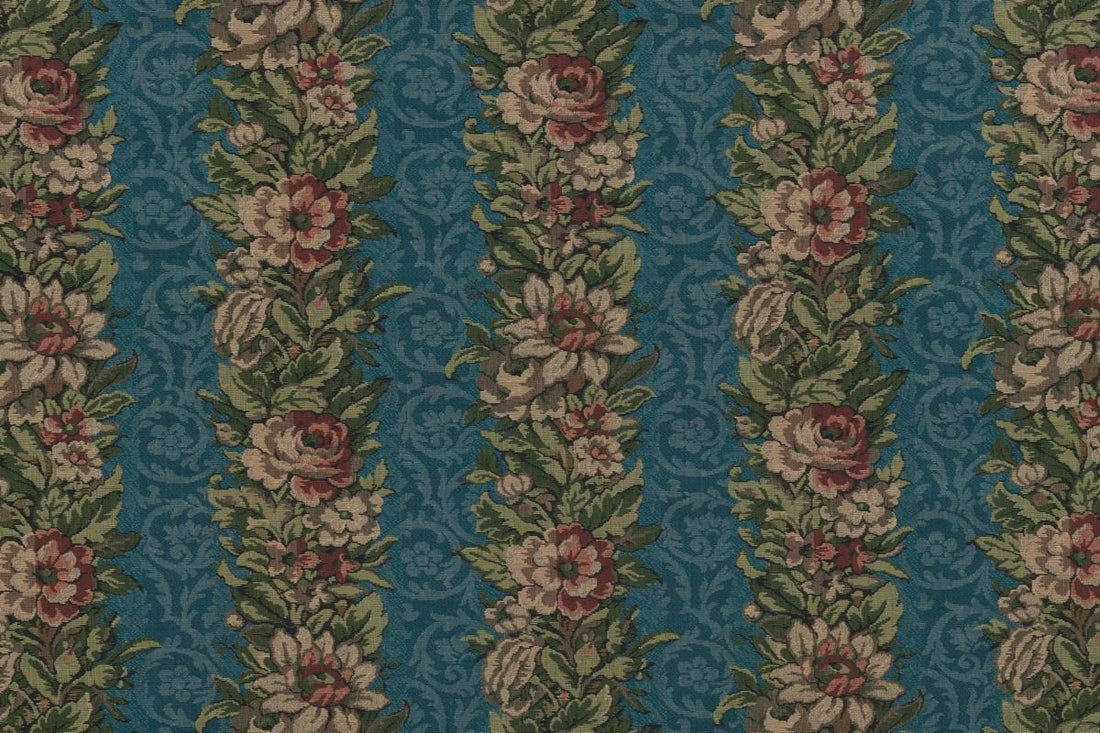 Floral Stripe fabric in beige grn blue color - pattern number LE 00013788 - by Scalamandre in the Old World Weavers collection