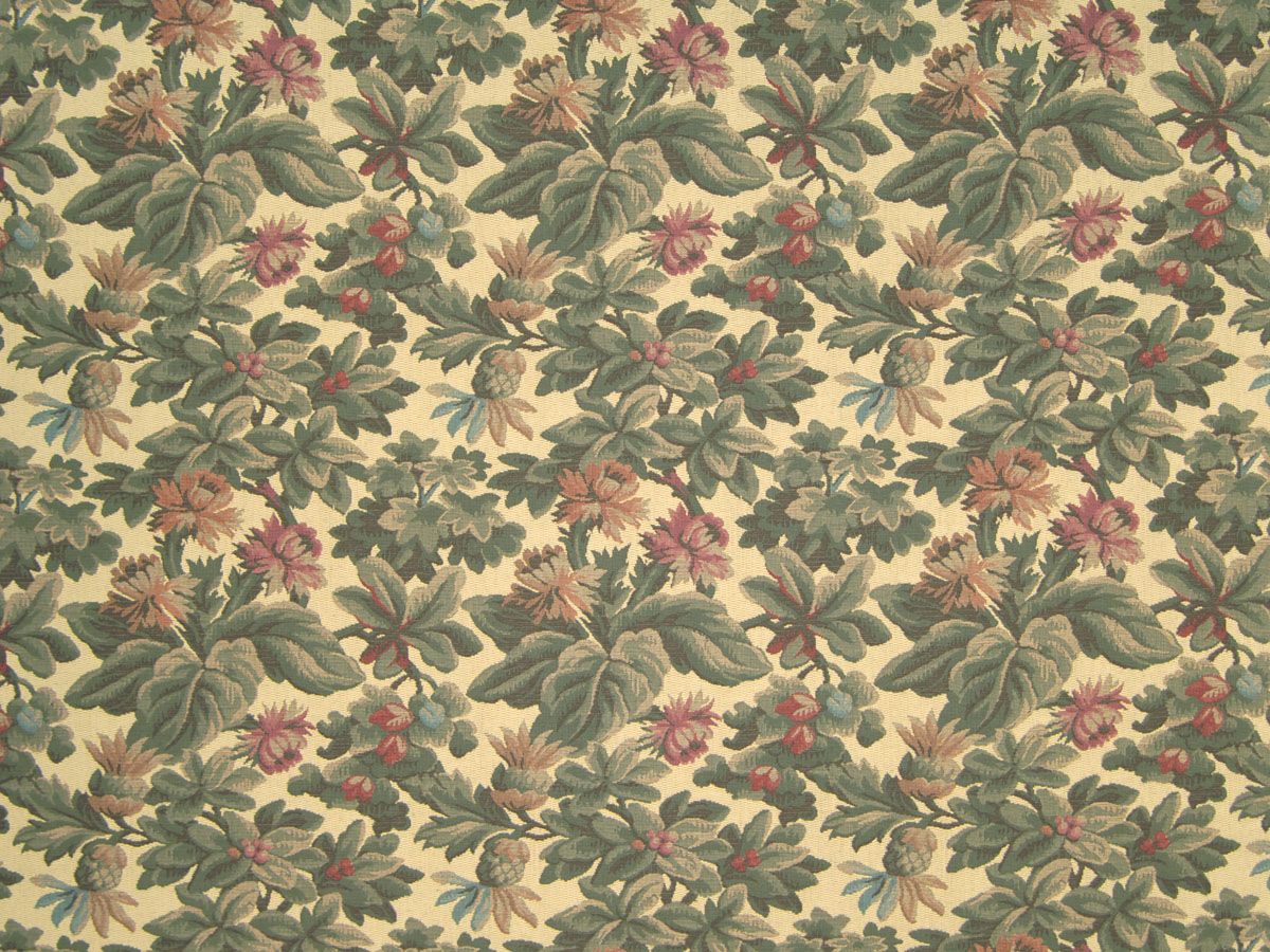 Sentier fabric in greens &amp; browns on beige color - pattern number LE 20001006 - by Scalamandre in the Old World Weavers collection