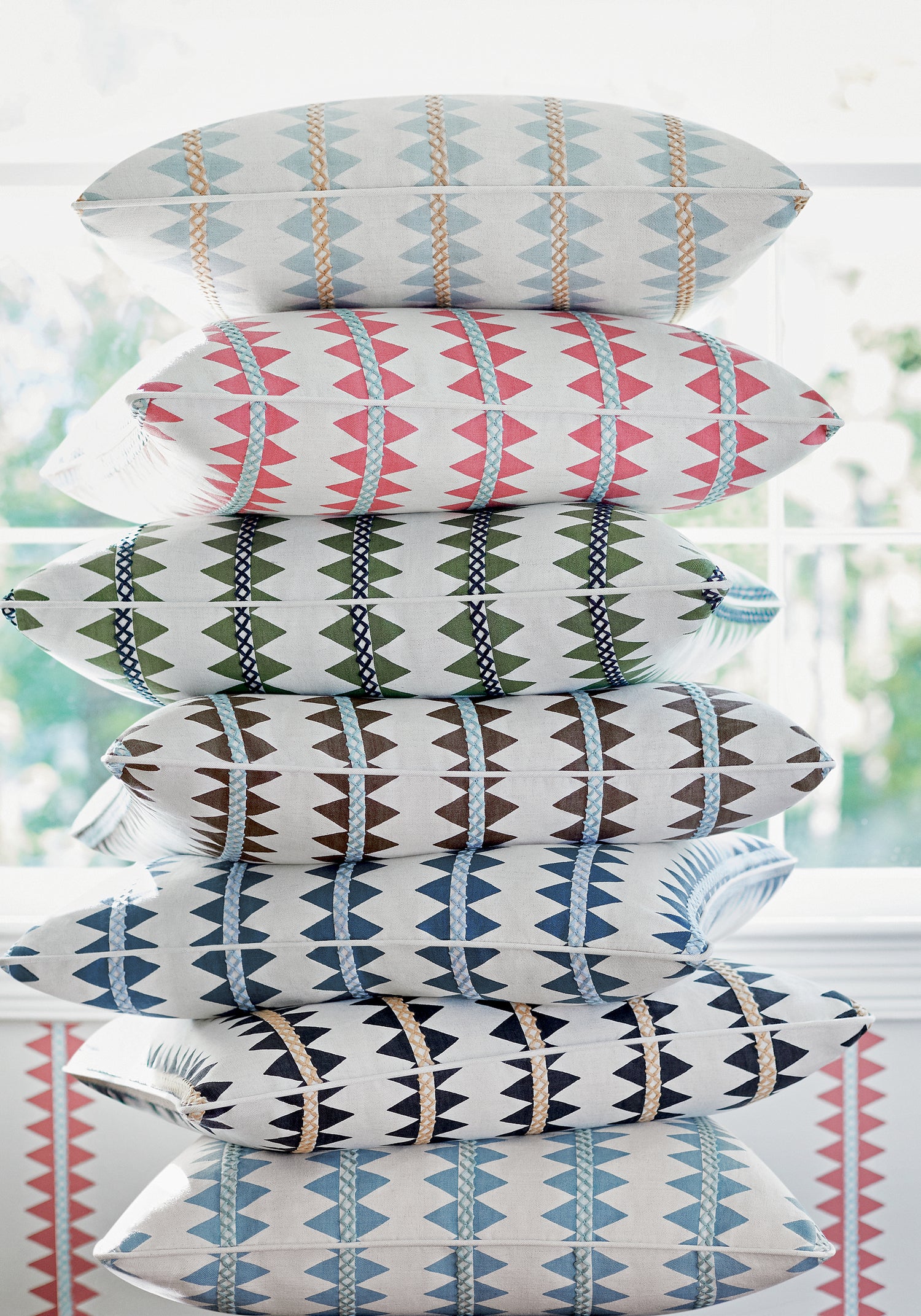 Collection of Reno Stripe Embroidery woven fabric pillows featuring green color fabric - pattern number W713242 - by Thibaut in the Mesa collection