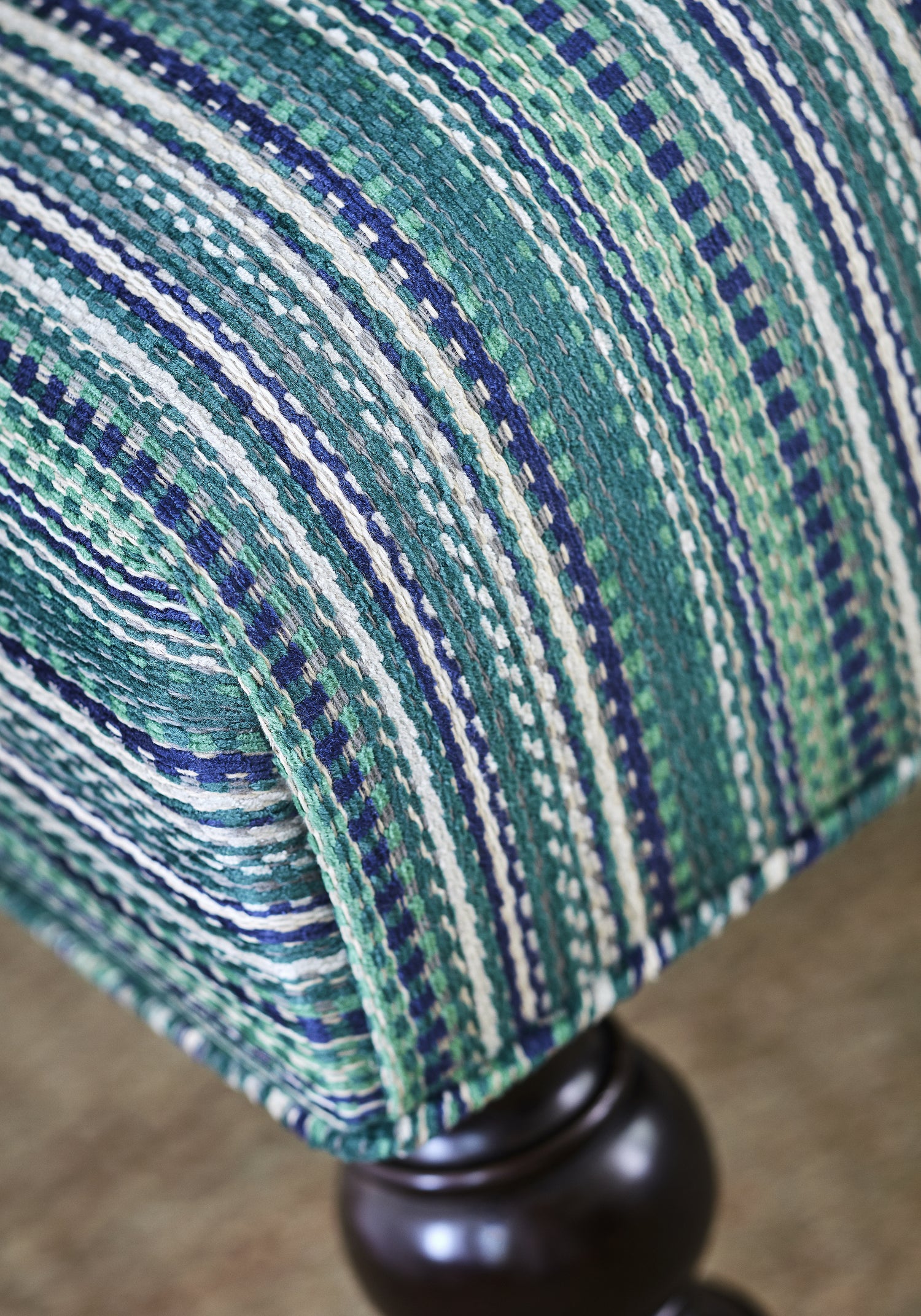 Detailed Kachina woven fabric in green color, pattern number W73357 of the Thibaut Nomad collection
