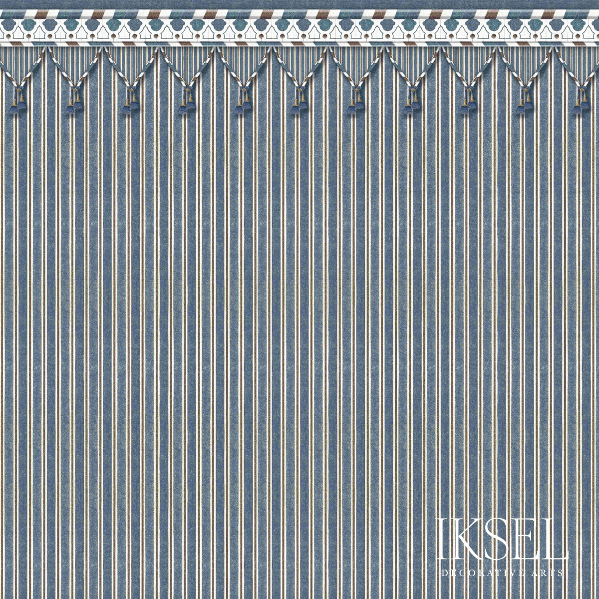 Kubilais Tent fabric in blue color - pattern number RF712CS43 - by Schumacher in the Ikat Collection collection