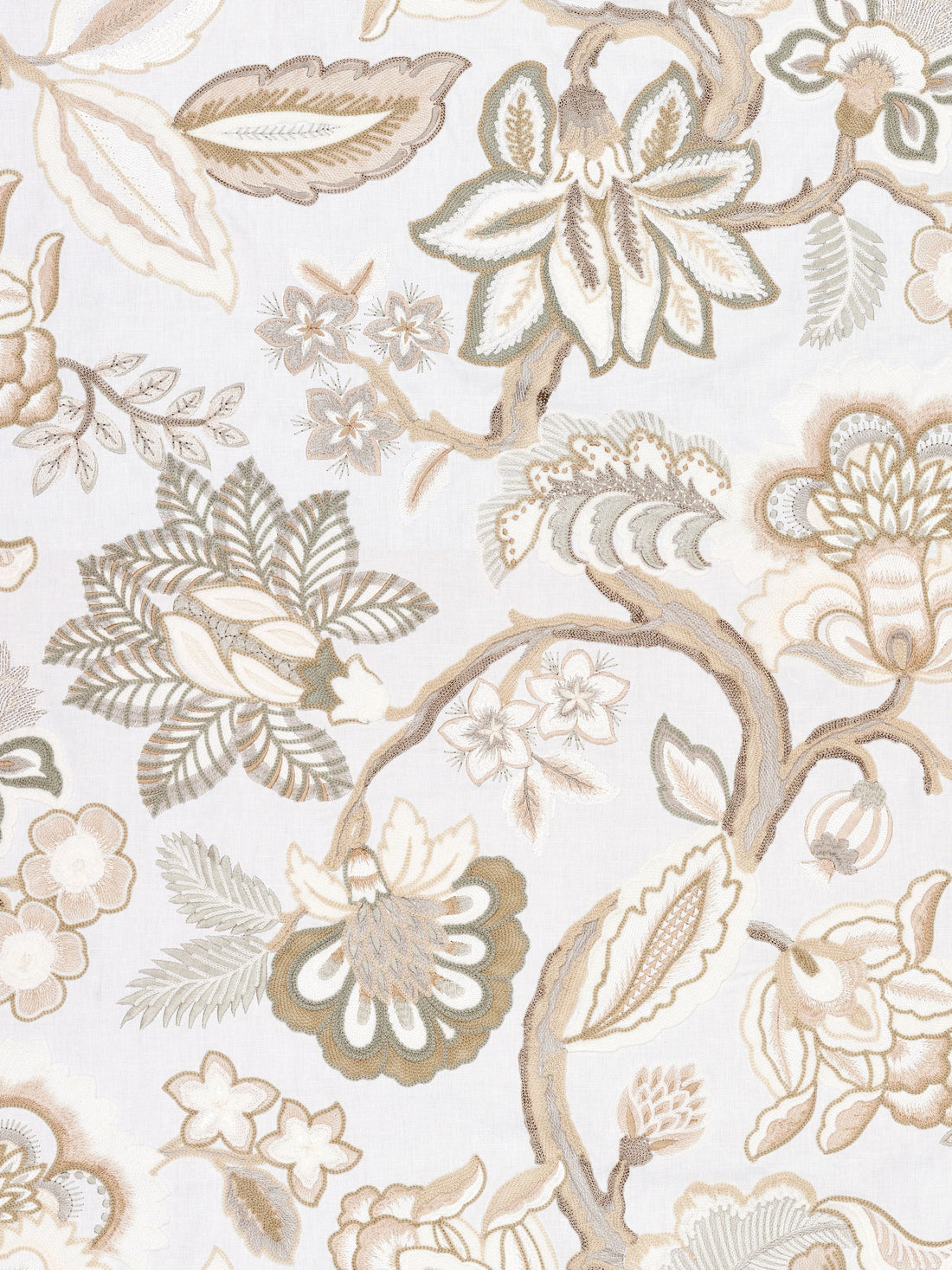 Hillside Crewel fabric in ivory color - pattern number S7 0003HILL - by Scalamandre in the Old World Weavers collection