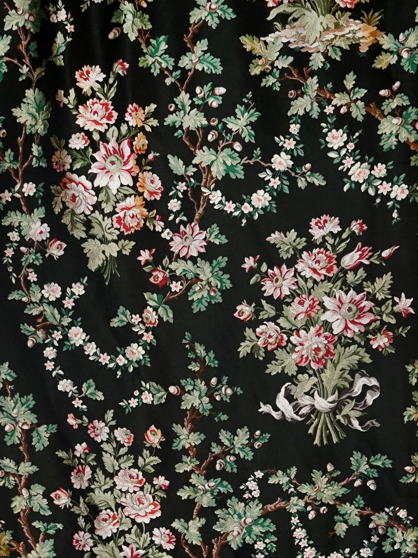 La Belle Jardiniere fabric in black cerise color - pattern number SB 00142866 - by Scalamandre in the Old World Weavers collection
