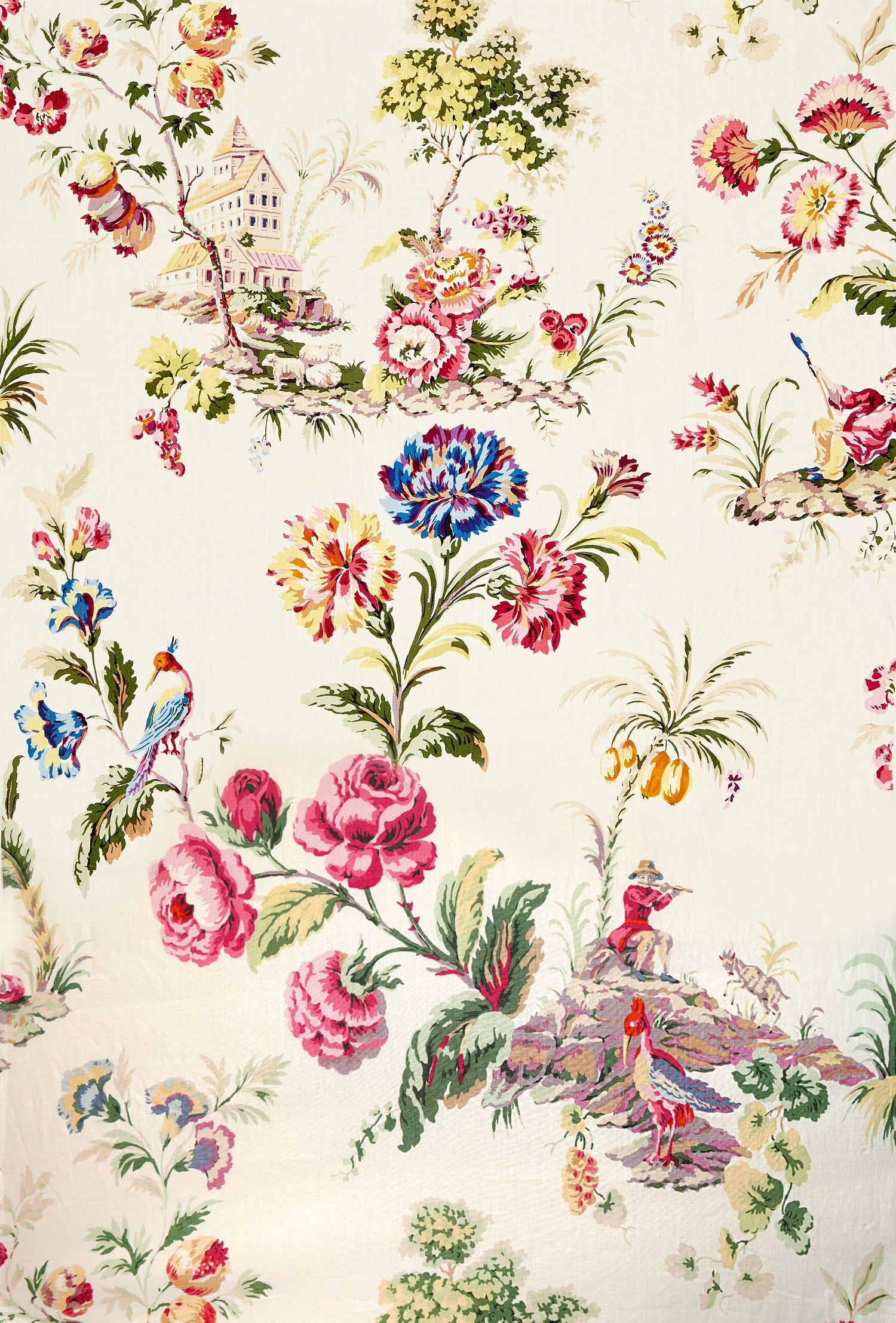 Somerset Linen Print fabric in bloom color - pattern number SC 000116584 - by Scalamandre in the Scalamandre Fabrics Book 1 collection