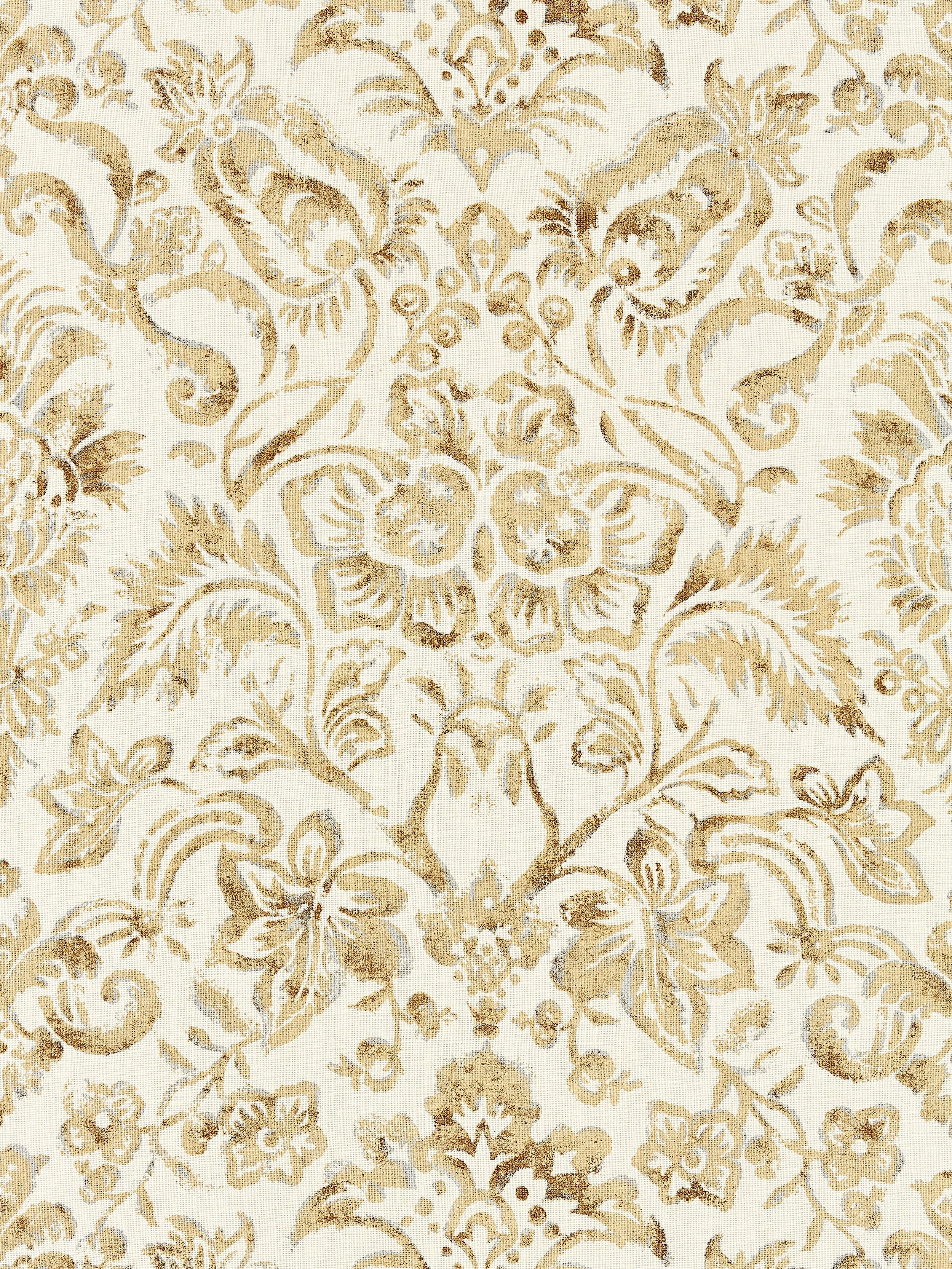 Mansfield Damask Print fabric in ivory and burnished gold color - pattern number SC 000116598 - by Scalamandre in the Scalamandre Fabrics Book 1 collection