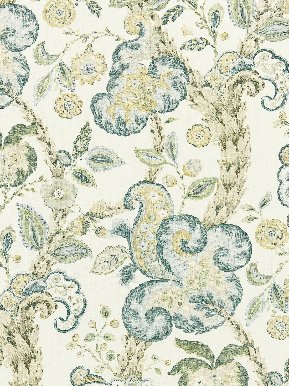 Cumbria Hand Block Print fabric in aquamarine on ivory color - pattern number SC 000116603 - by Scalamandre in the Scalamandre Fabrics Book 1 collection