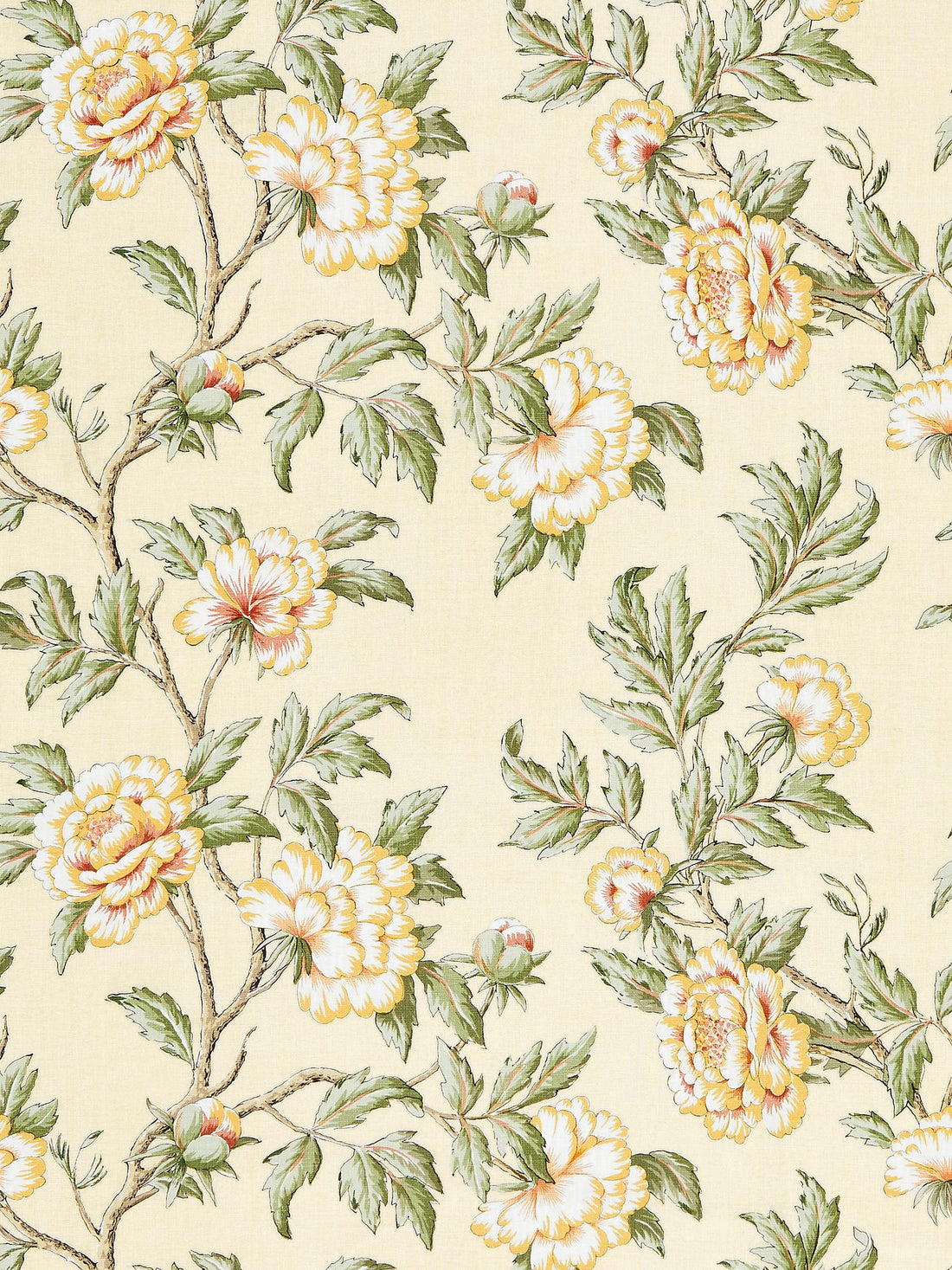 Peonia Linen Print fabric in sunlight color - pattern number SC 000116616 - by Scalamandre in the Scalamandre Fabrics Book 1 collection