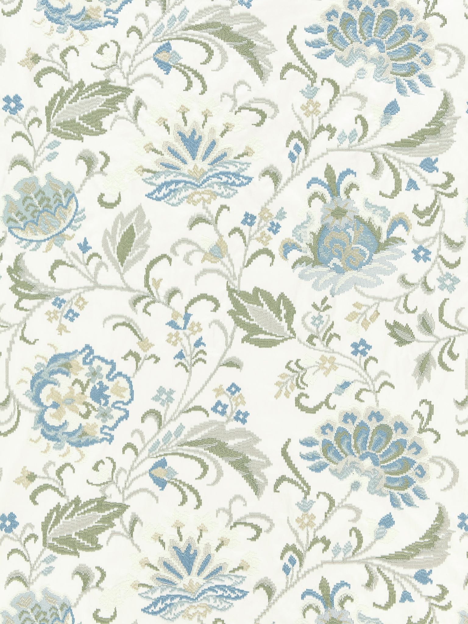 Delphine Embroidery fabric in summer sage color - pattern number SC 000127173 - by Scalamandre in the Scalamandre Fabrics Book 1 collection