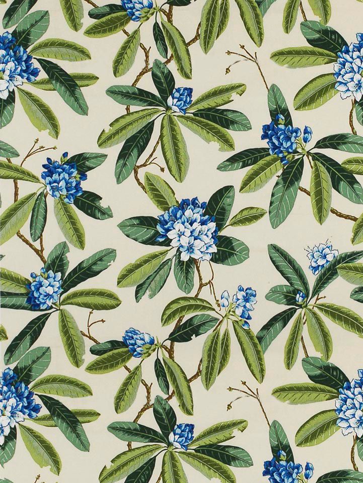Rhododendron Outdoor fabric in blues and greens on ivory color - pattern number SC 000216454 - by Scalamandre in the Scalamandre Fabrics Book 1 collection