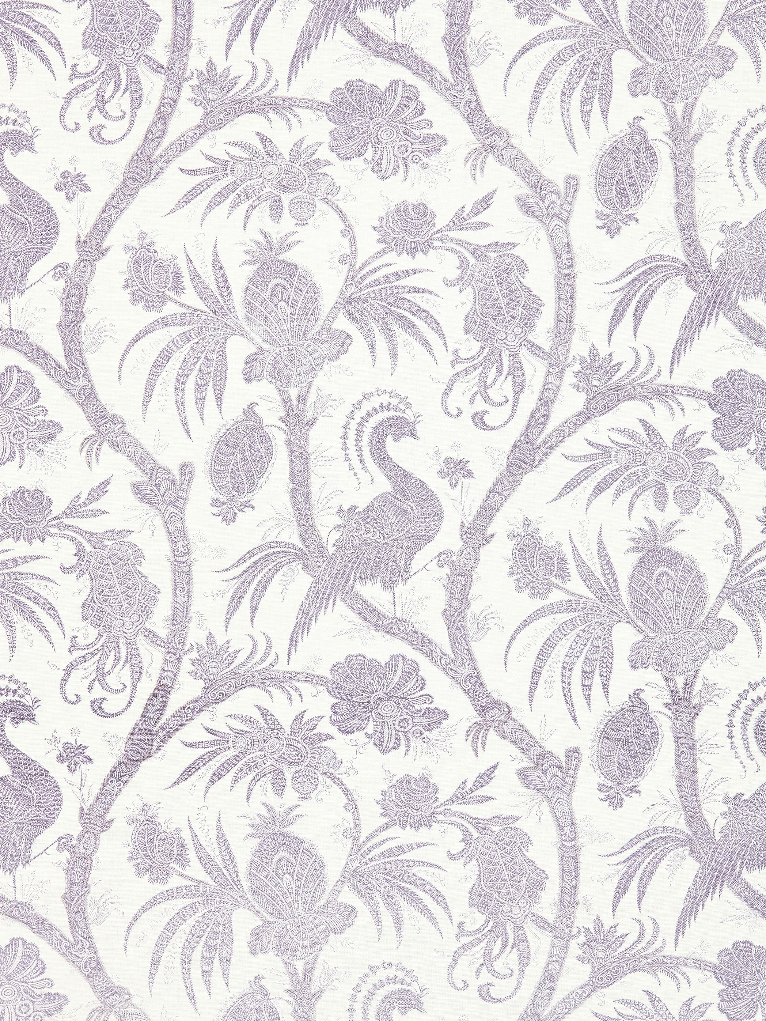 Balinese Peacock Linen Print fabric in lavender color - pattern number SC 000216575 - by Scalamandre in the Scalamandre Fabrics Book 1 collection