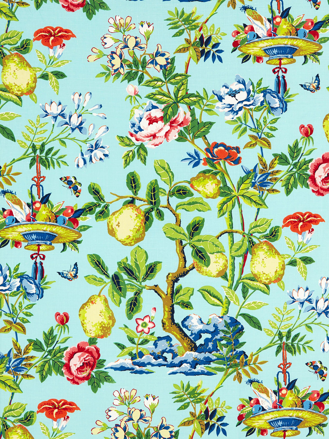 Shantung Garden Cotton Print fabric in aquamarine color - pattern number SC 000216583 - by Scalamandre in the Scalamandre Fabrics Book 1 collection