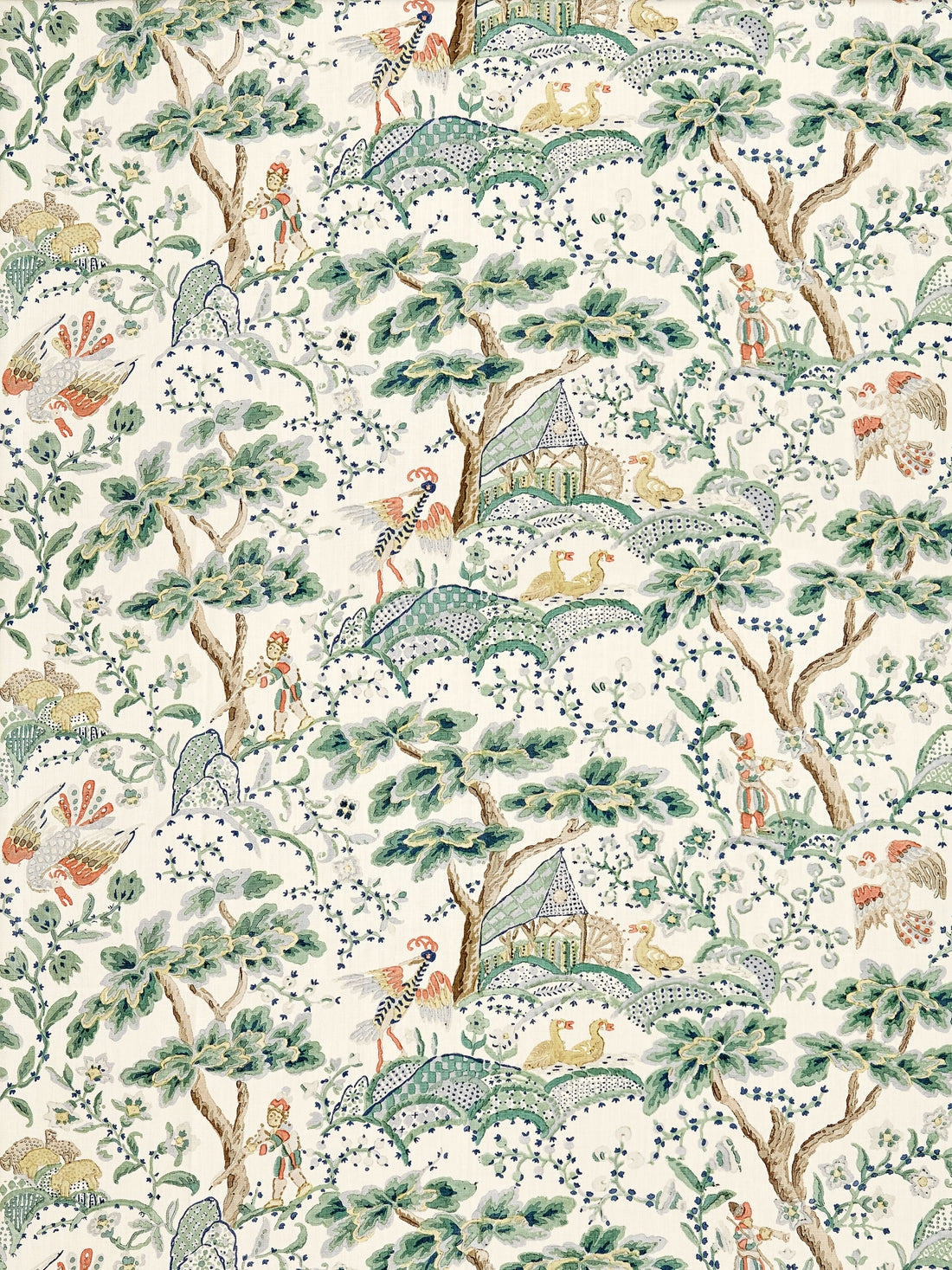 Kelmescott Hand Block Print fabric in leaf on ivory color - pattern number SC 000216590 - by Scalamandre in the Scalamandre Fabrics Book 1 collection