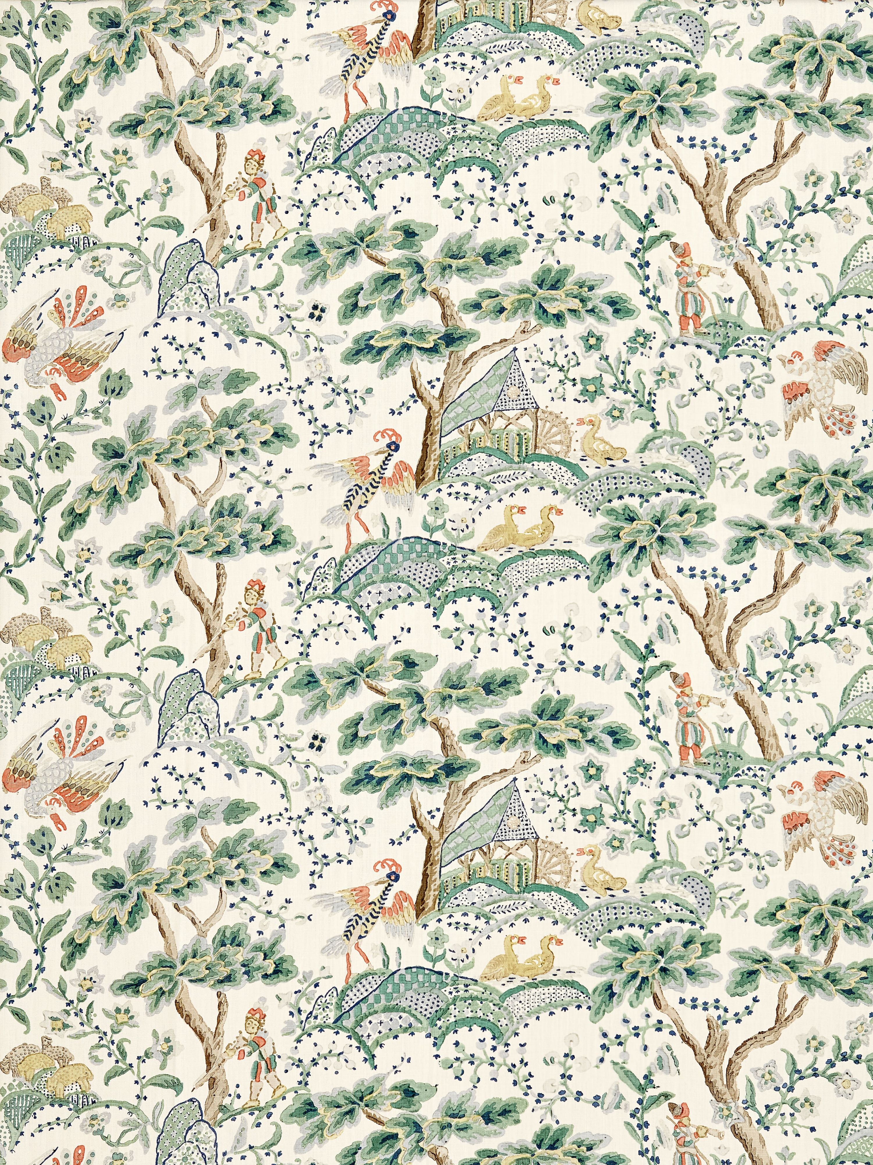 Kelmescott Hand Block Print fabric in leaf on ivory color - pattern number SC 000216590 - by Scalamandre in the Scalamandre Fabrics Book 1 collection
