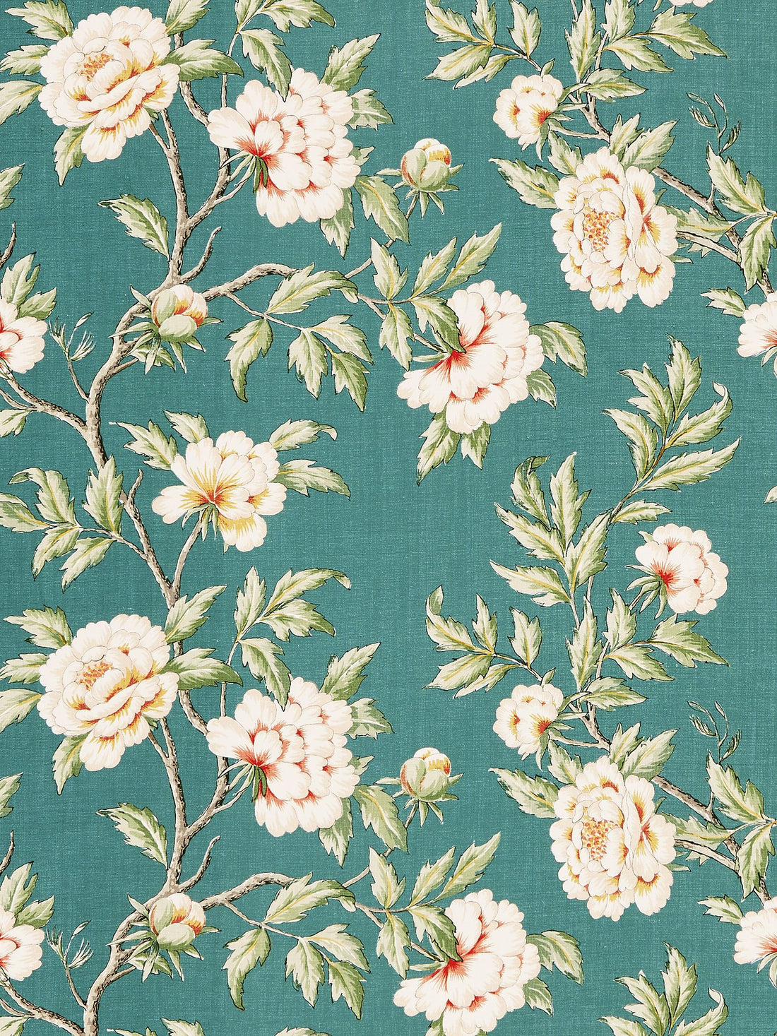 Peonia Linen Print fabric in emerald isle color - pattern number SC 000216616 - by Scalamandre in the Scalamandre Fabrics Book 1 collection