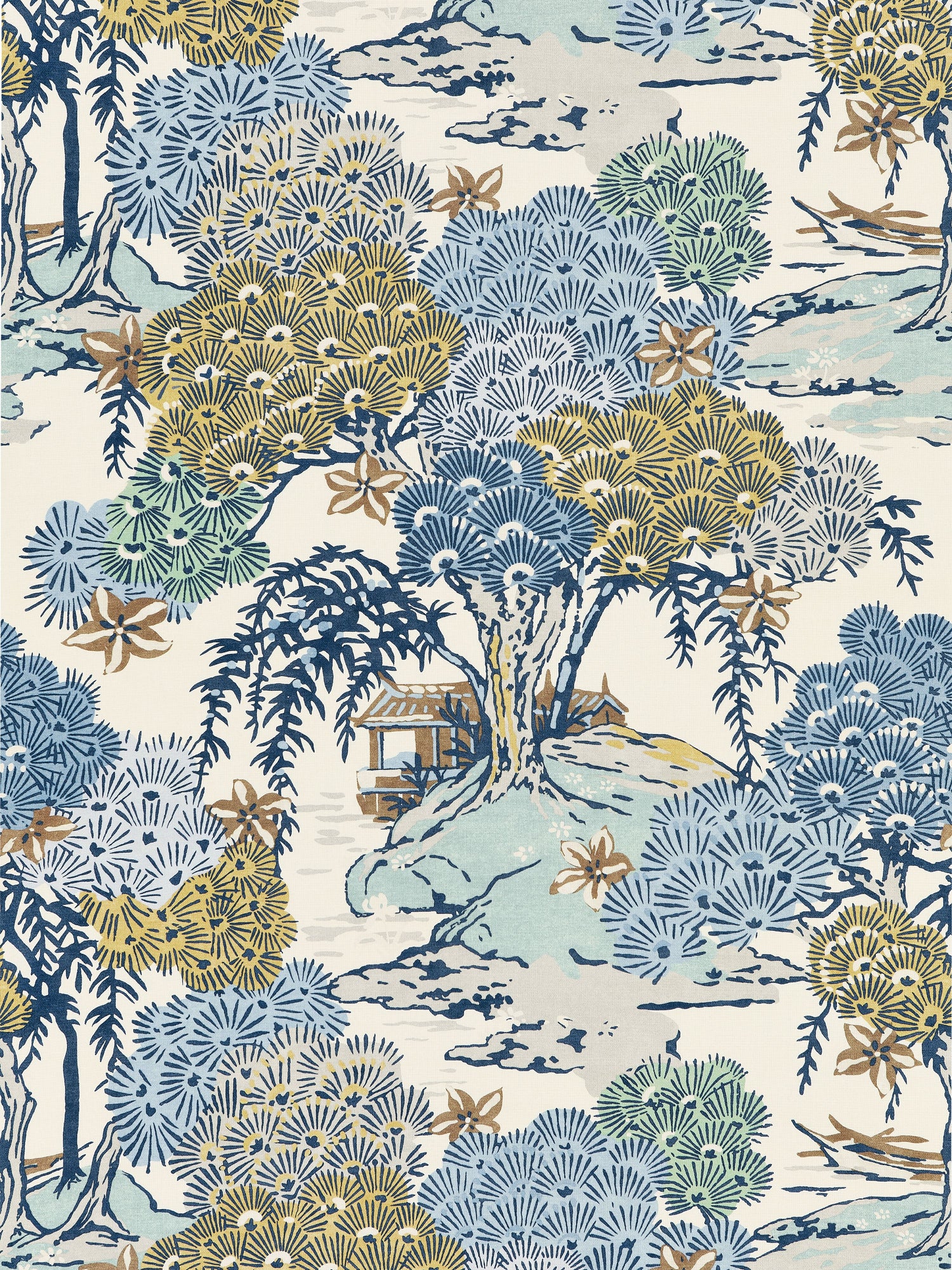 Sea Of Trees Print fabric in blue ridge color - pattern number SC 000216627 - by Scalamandre in the Scalamandre Fabrics Book 1 collection