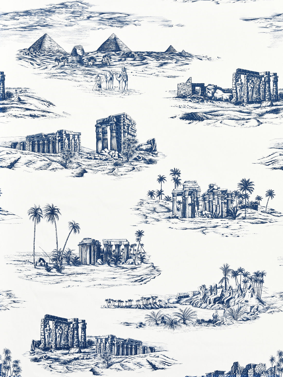 Cairo Toile fabric in lapis color - pattern number SC 000216635 - by Scalamandre in the Scalamandre Fabrics Book 1 collection