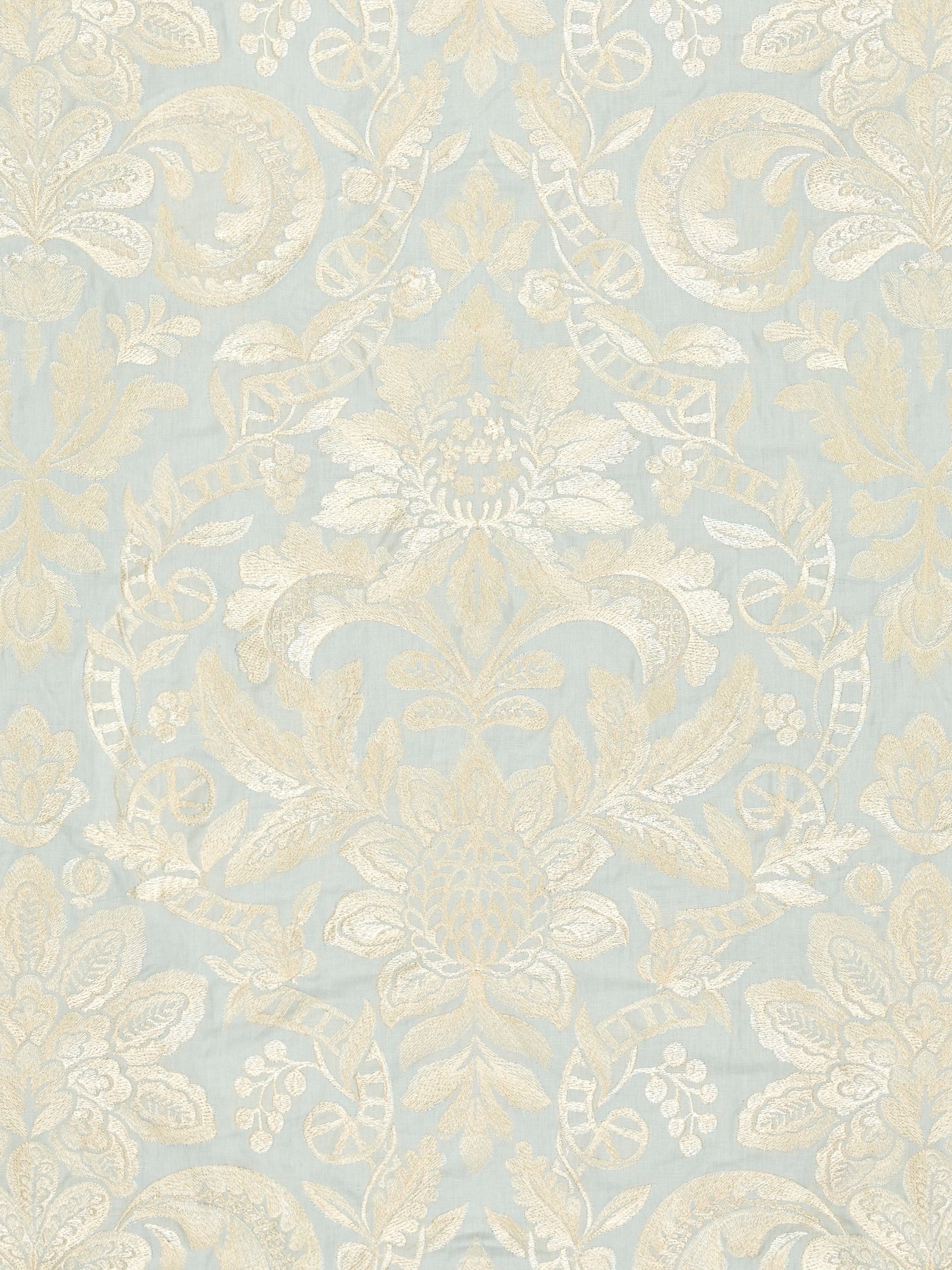 Elizabeth Damask Embroidery fabric in aquamarine color - pattern number SC 000227086 - by Scalamandre in the Scalamandre Fabrics Book 1 collection