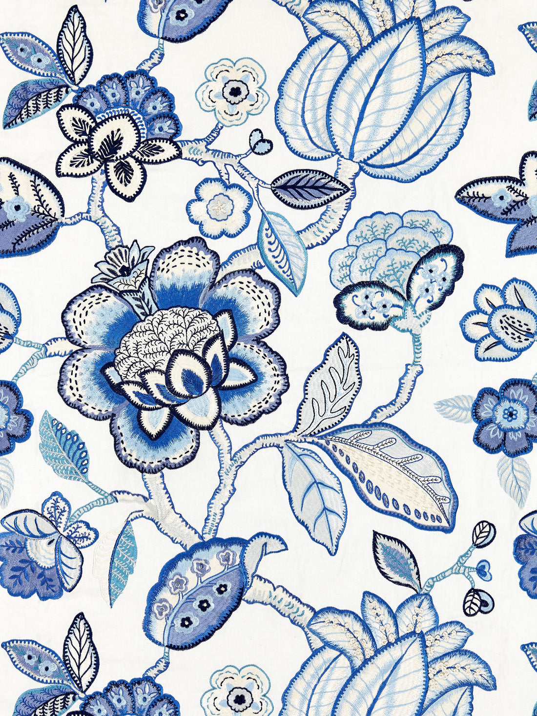 Coromandel Embroidery fabric in porcelain color - pattern number SC 000227126 - by Scalamandre in the Scalamandre Fabrics Book 1 collection