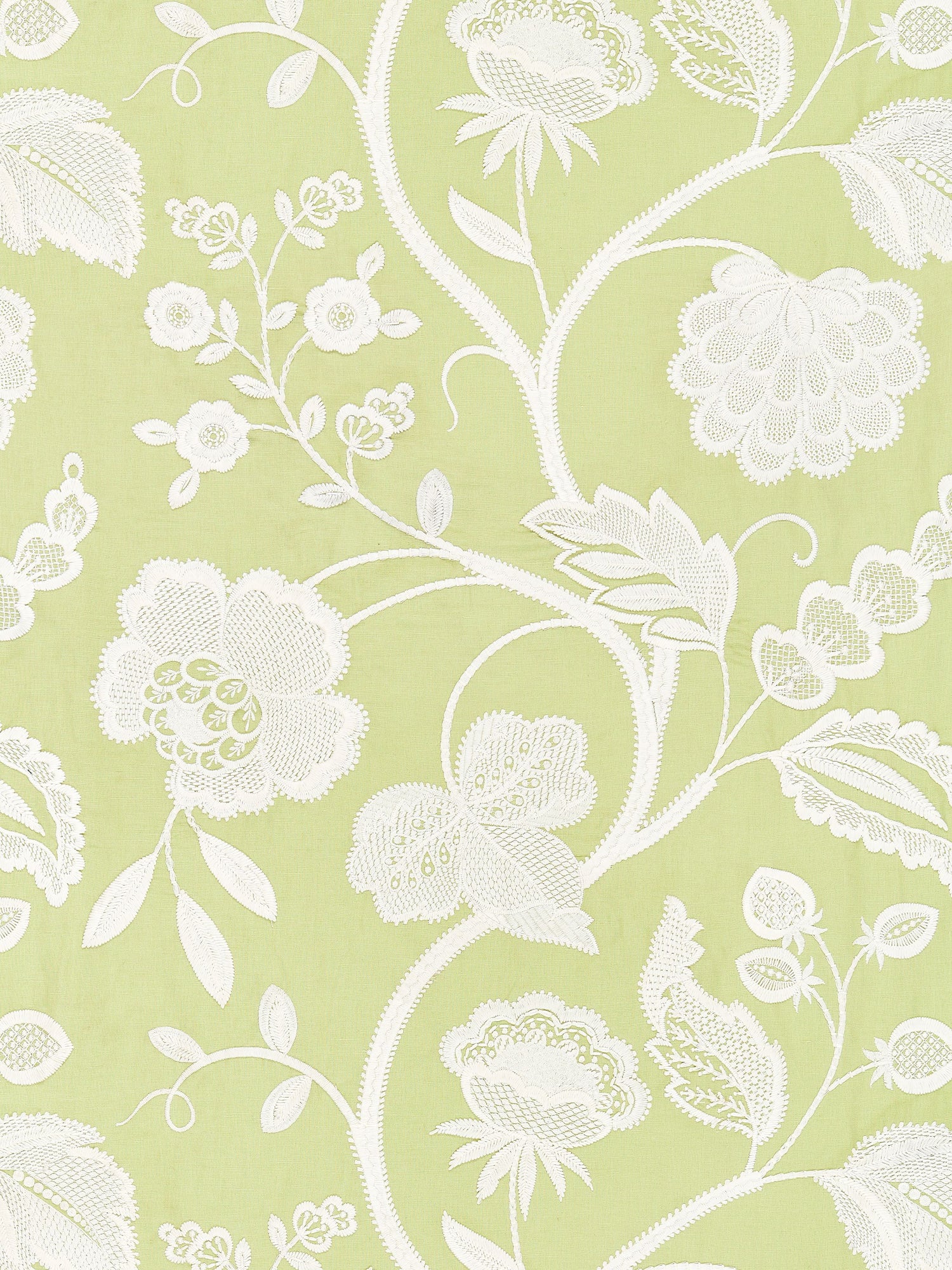 Kensington Embroidery fabric in celery color - pattern number SC 000227151 - by Scalamandre in the Scalamandre Fabrics Book 1 collection
