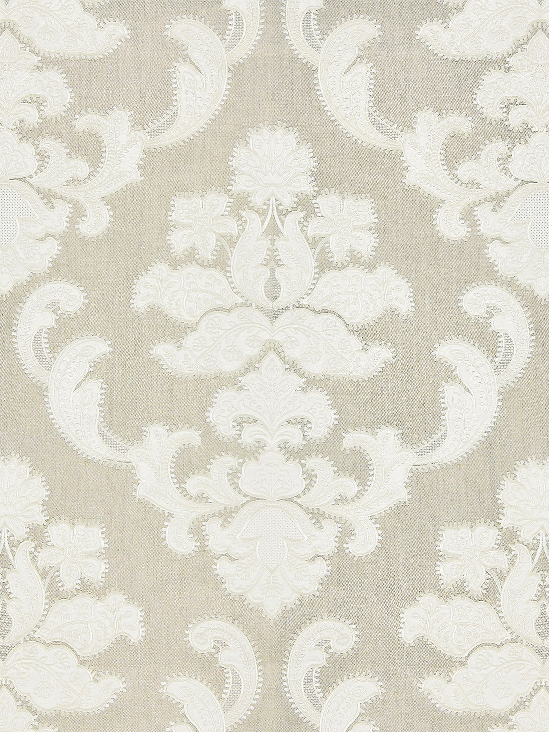 Cornelia Damask Embroidery fabric in flax color - pattern number SC 000227160 - by Scalamandre in the Scalamandre Fabrics Book 1 collection