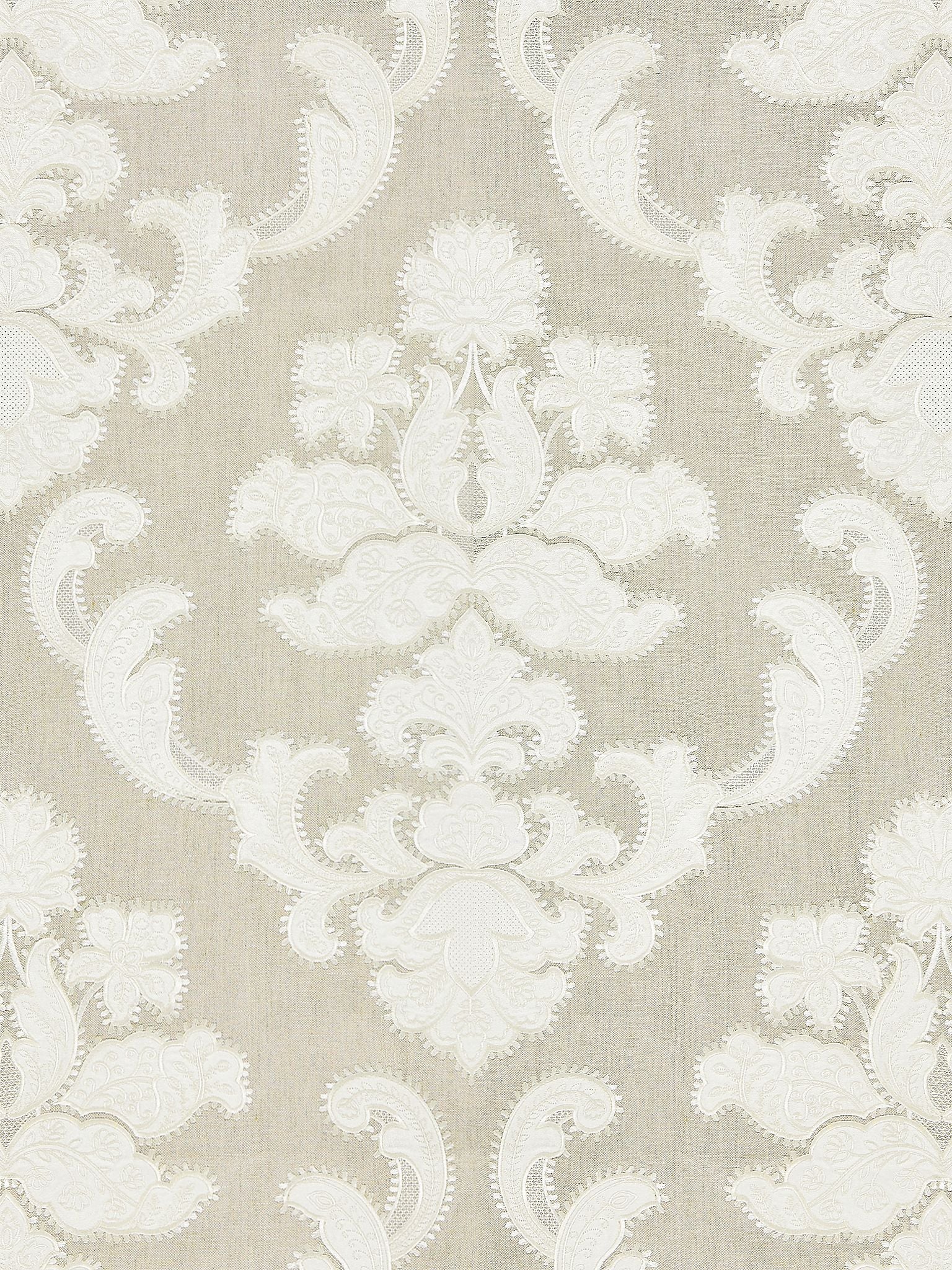 Cornelia Damask Embroidery fabric in flax color - pattern number SC 000227160 - by Scalamandre in the Scalamandre Fabrics Book 1 collection